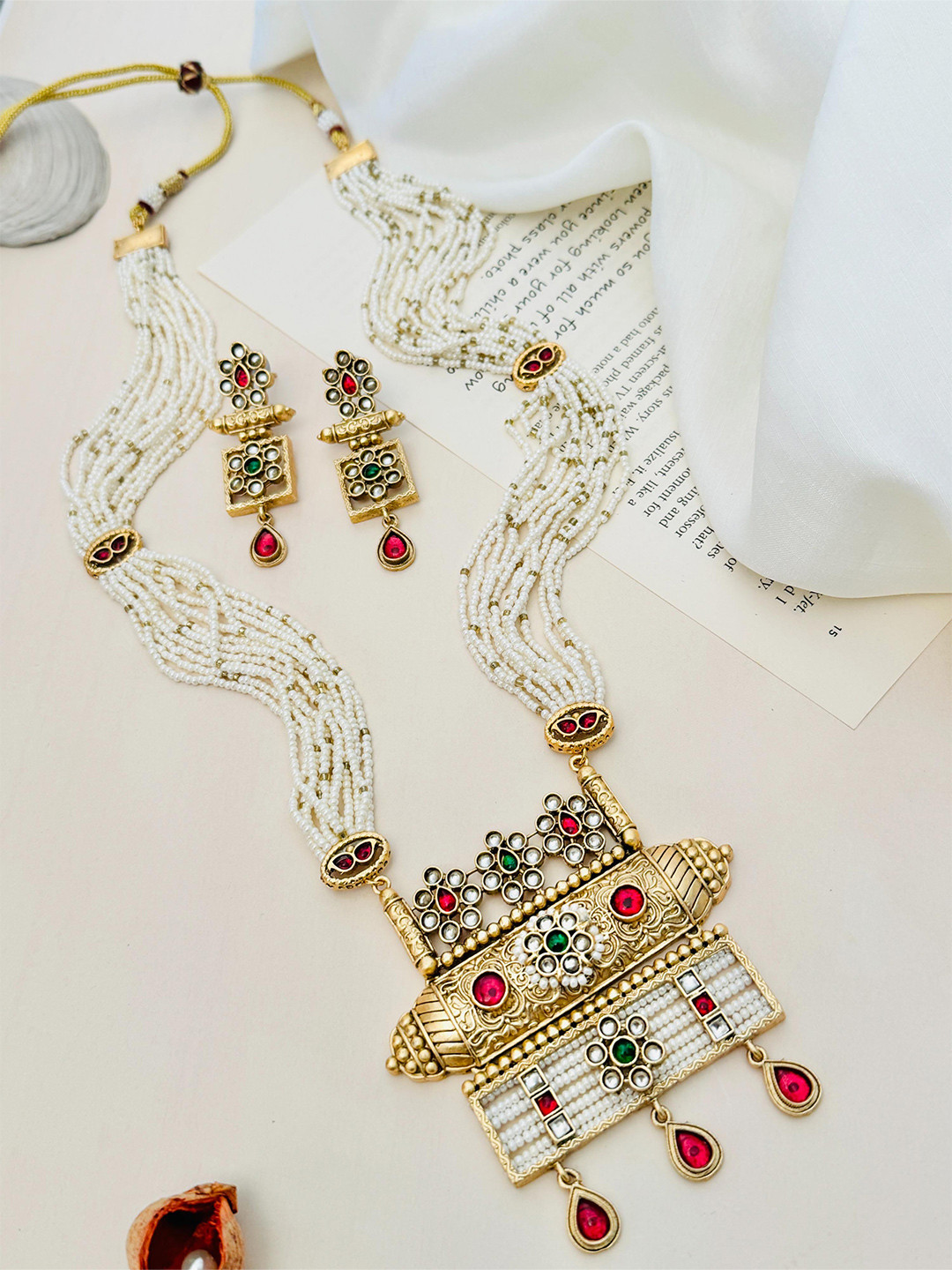 

ABDESIGNS Gold-Plated Kundan Pearl Jewellery Set