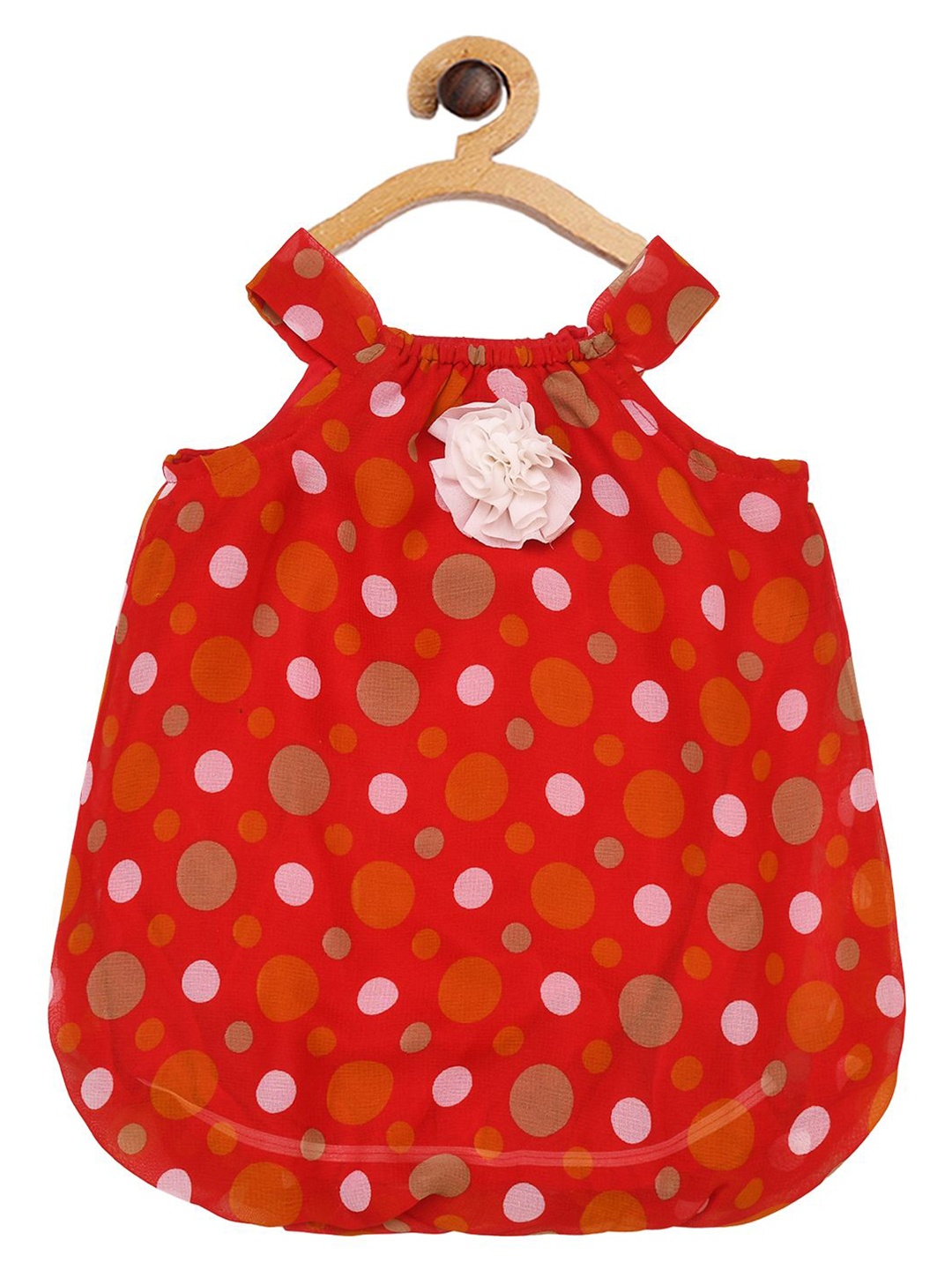 

HERE&NOW Girls Polka Dot Printed A-Line Dress, Red