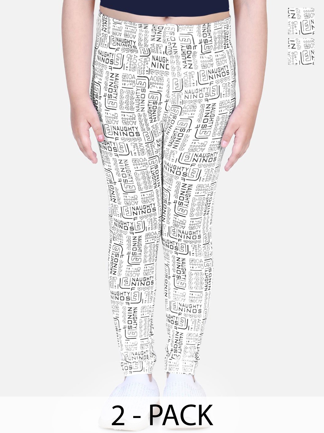 

Naughty Ninos Pack Of 2 Girls Printed Ankle-Length Leggings, White