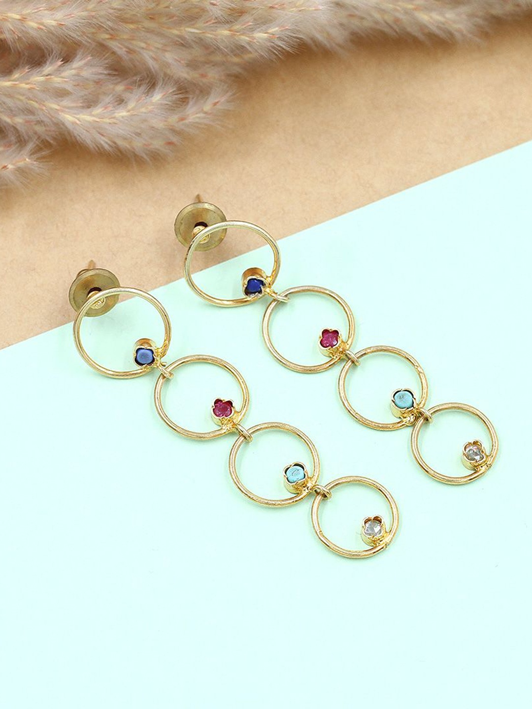 

SANGEETA BOOCHRA Gold-Plated Circular Silver Kundan Drop Earrings
