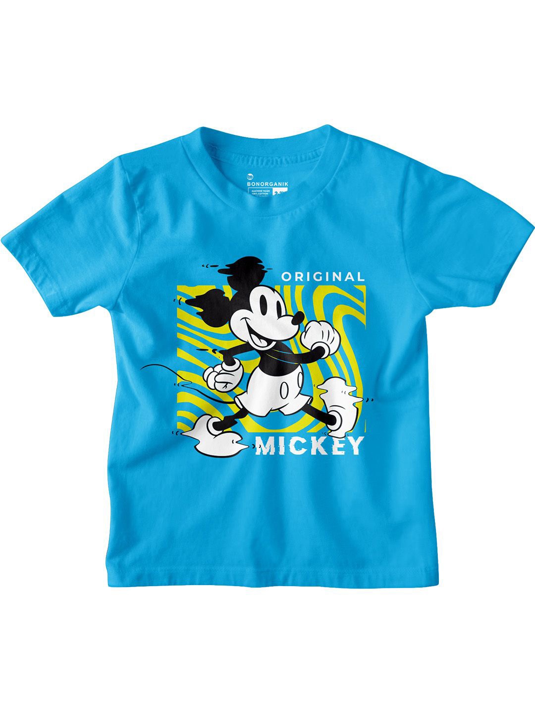 

BonOrganik Boys Mickey Mouse Graphic Printed Round Neck Cotton T-shirt, Turquoise blue