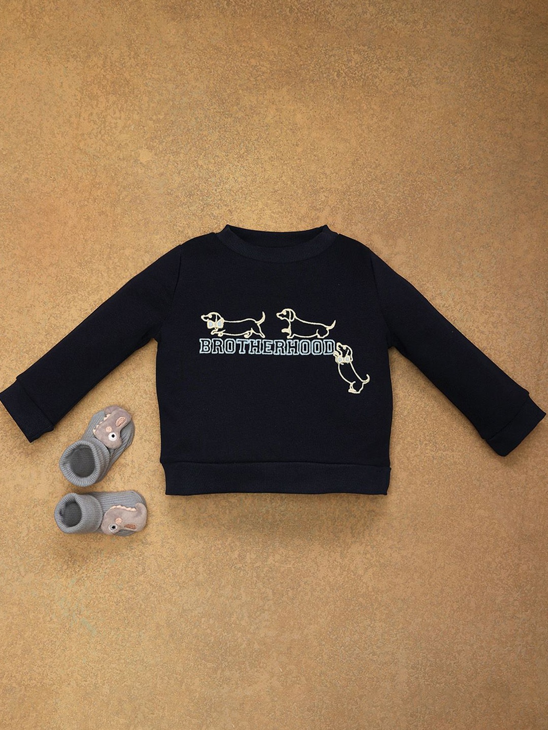 

One Friday Boys Typography Printed Round Neck Cotton Pullover Ribbed Sweatshirt, Navy blue