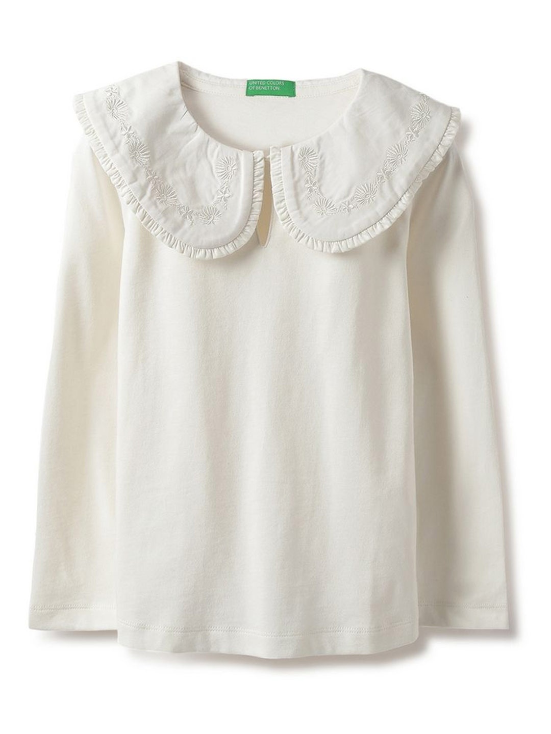 

United Colors of Benetton Girls Solid Peter Pan Collar Pure Cotton Top, White