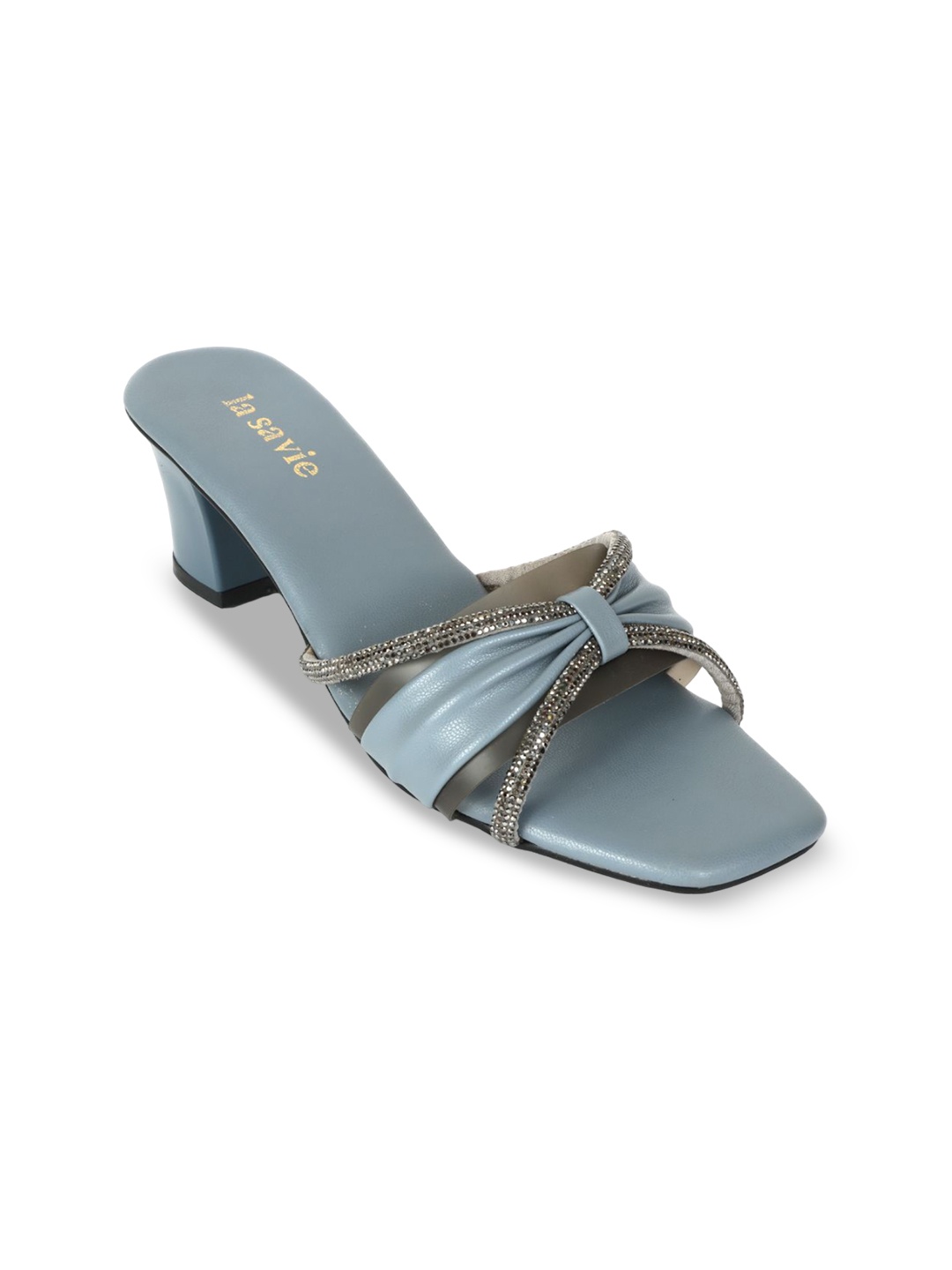 

LA SAVIE Women Embellished PU Party Block Sandals, Grey