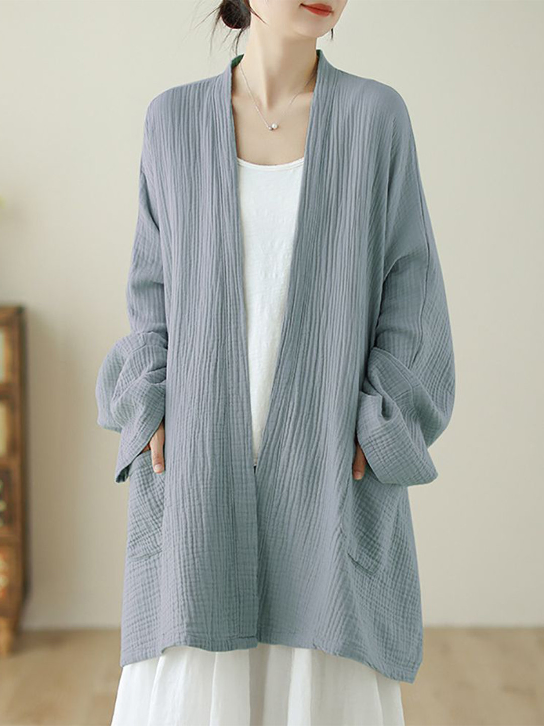 

StyleCast x Revolte Cotton Longline Open Front Shrug, Grey