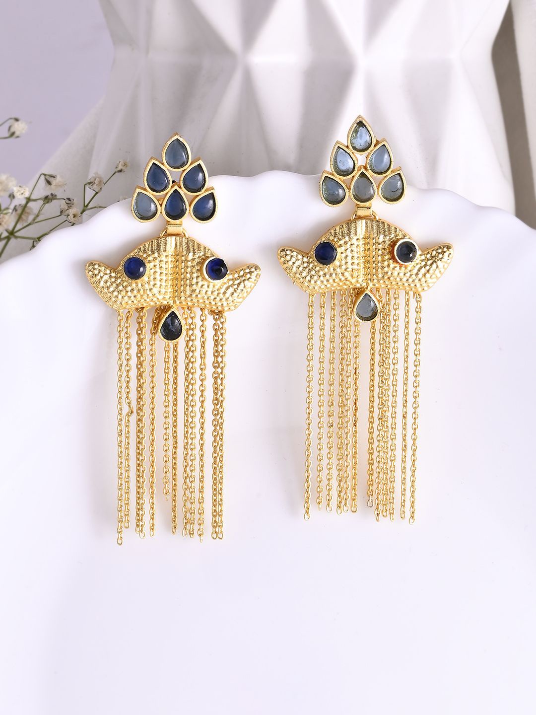 

DASTOOR Gold Plated Artificial Stones Studded Contemporary Drop Earrings