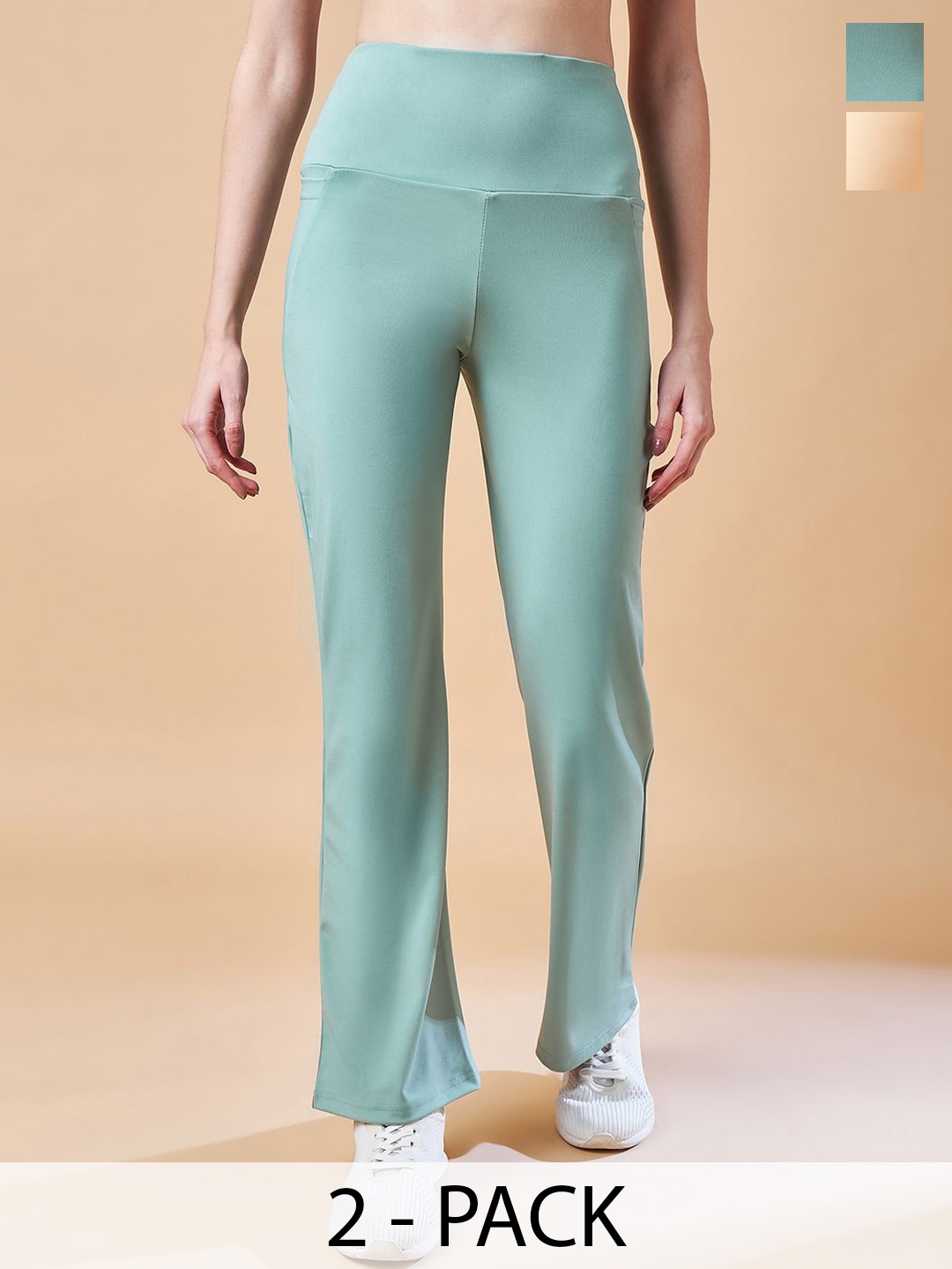 

COLOR CAPITAL Pack of 2 High-Waist Slim-Fit Ankle-Length Antimicrobial Gym Tights, Sea green