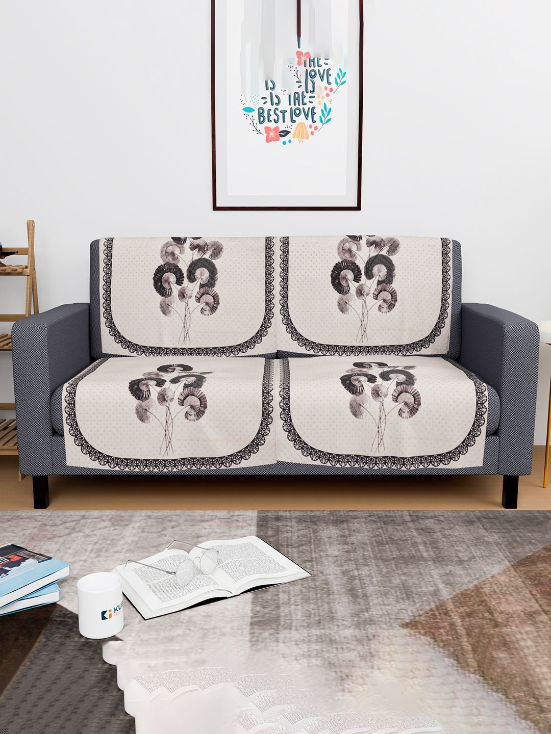 

Kuber Industries Cream-Coloured Printed Velvet 4 Piece 2 Seater Sofa Cover
