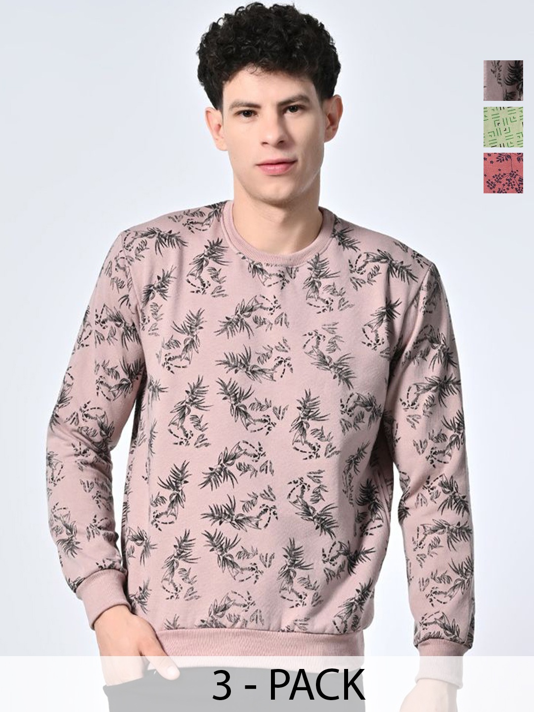 

BAESD Men Abstract Printed Round Neck Fleece Pullover Ribbed Sweatshirt, Peach