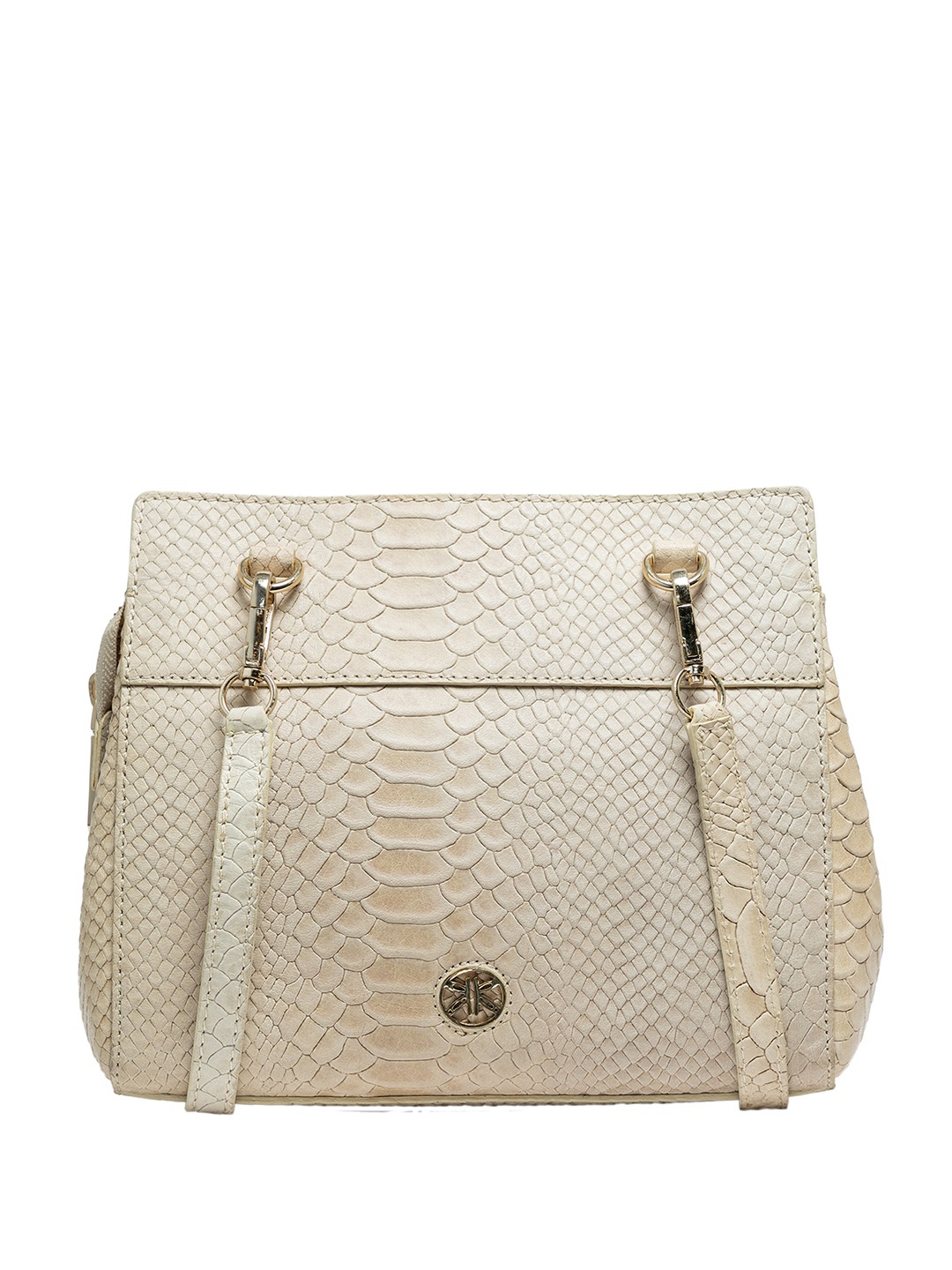 

RI2K LONDON Women Textured Leather Structured Sling Bag, Cream