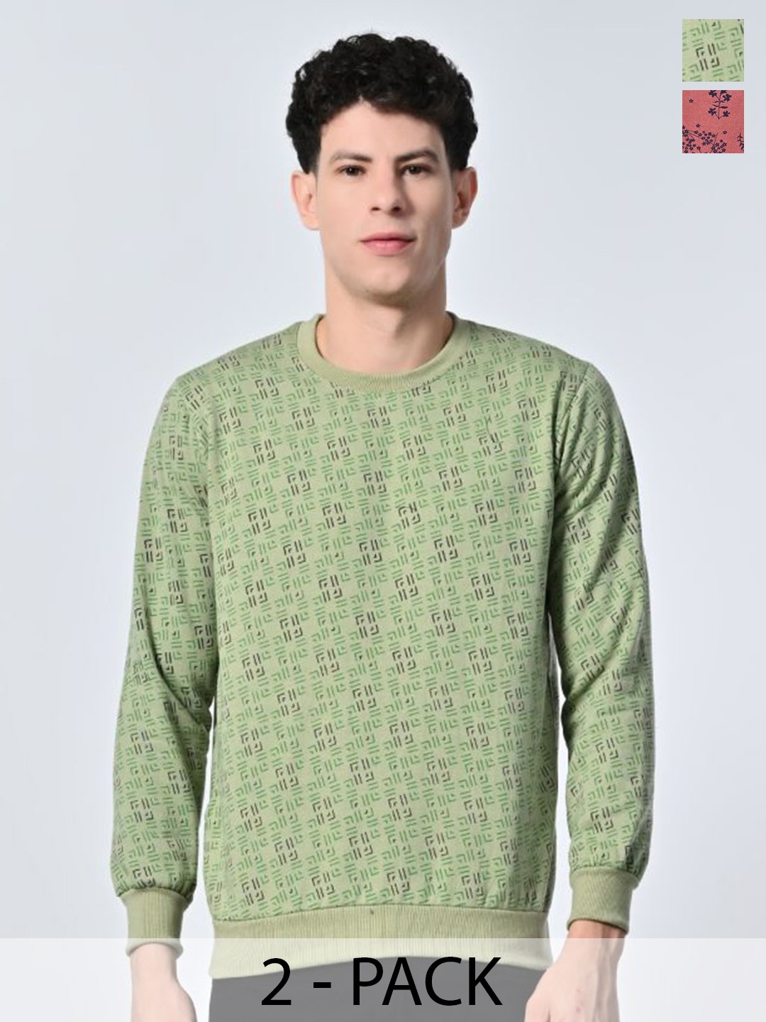 

BAESD Men Abstract Printed Round Neck Fleece Pullover Ribbed Sweatshirt, Green