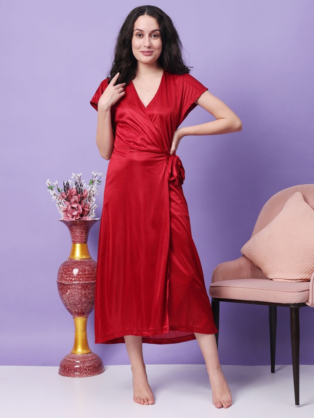 

Louis Bayrad Women Maxi Wrap Nightdress, Red