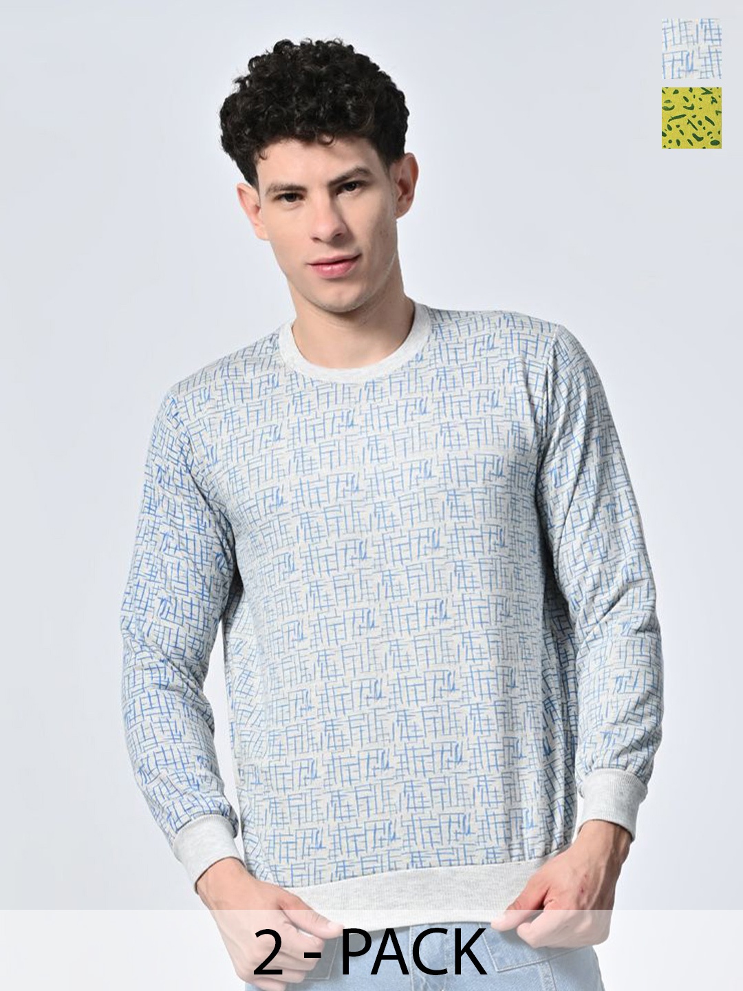 

BAESD Men Abstract Printed Round Neck Fleece Pullover Ribbed Sweatshirt, Blue
