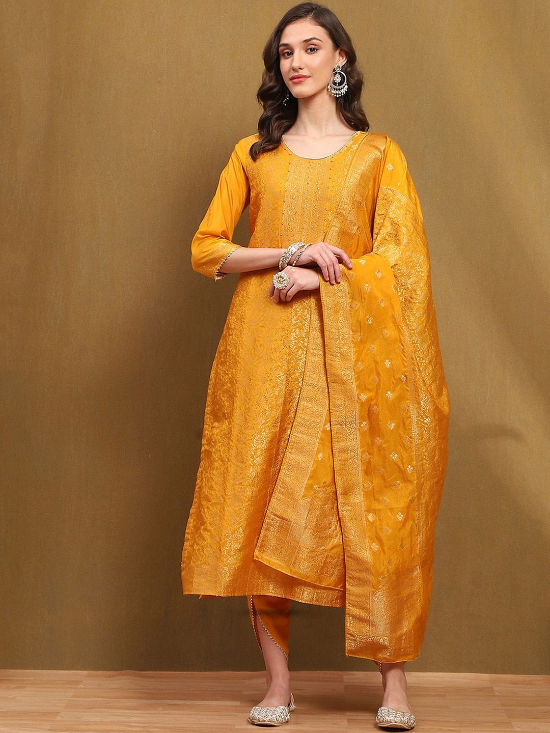 

Biba Floral Woven Design Beads & Stones Unstitched Dress Material, Yellow
