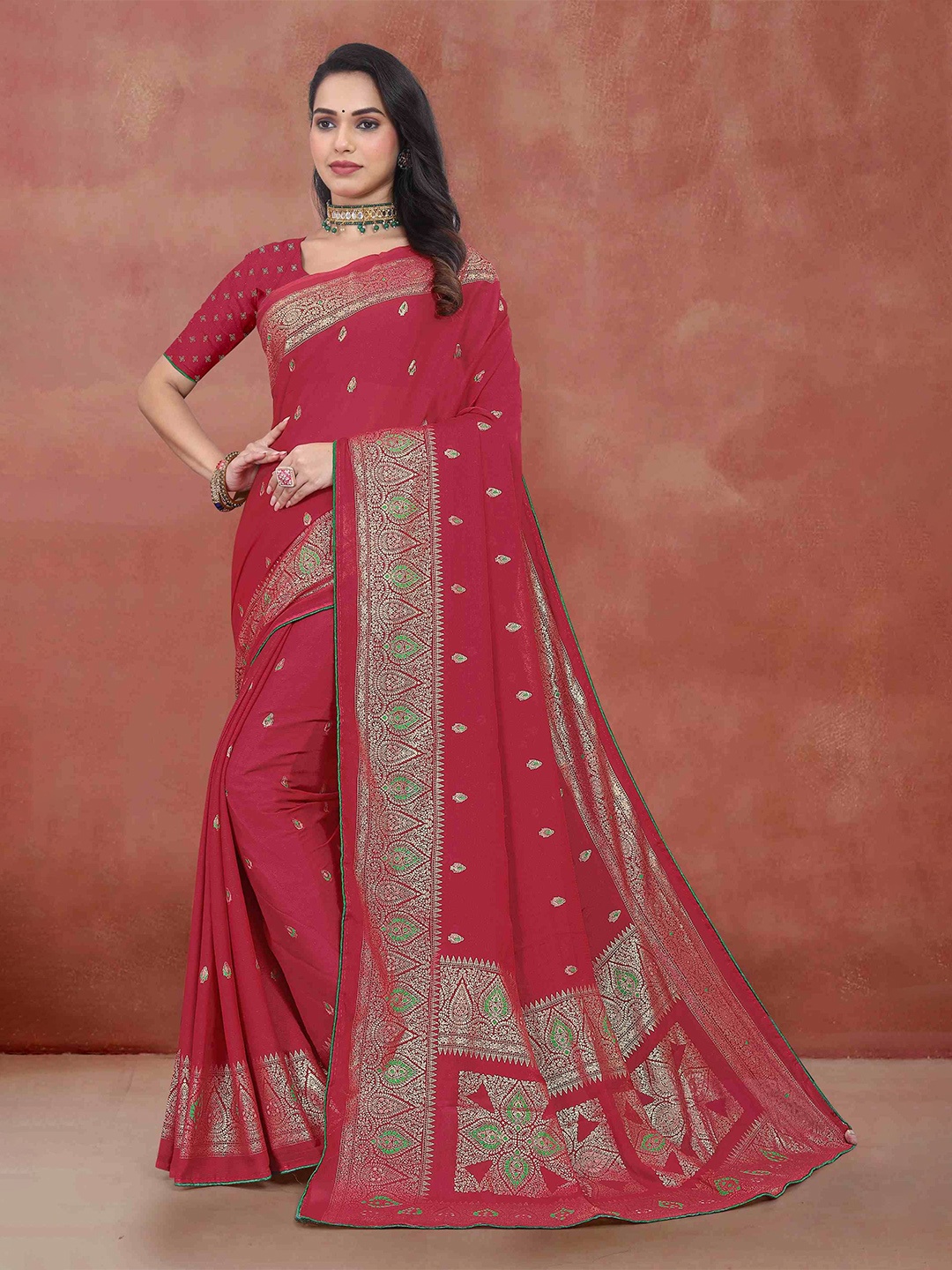 

STAVA CREATION Women Ethnic Motifs Pashmina Saree, Red
