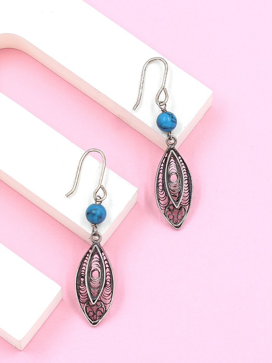 

SANGEETA BOOCHRA Silver Teardrop Shaped Drop Earrings, Turquoise blue