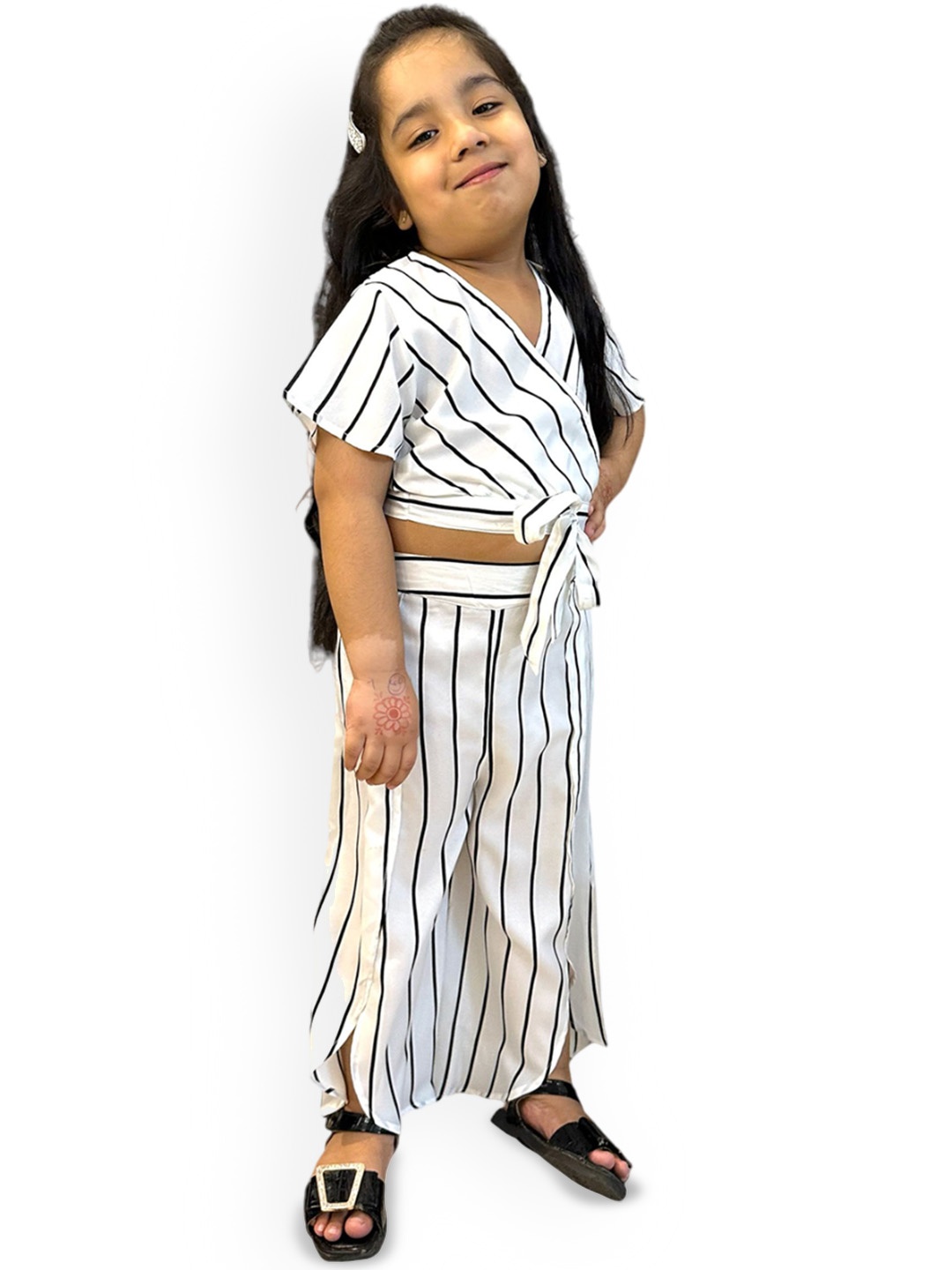 

Samsara Couture Girls Striped Top With Palazzos, White