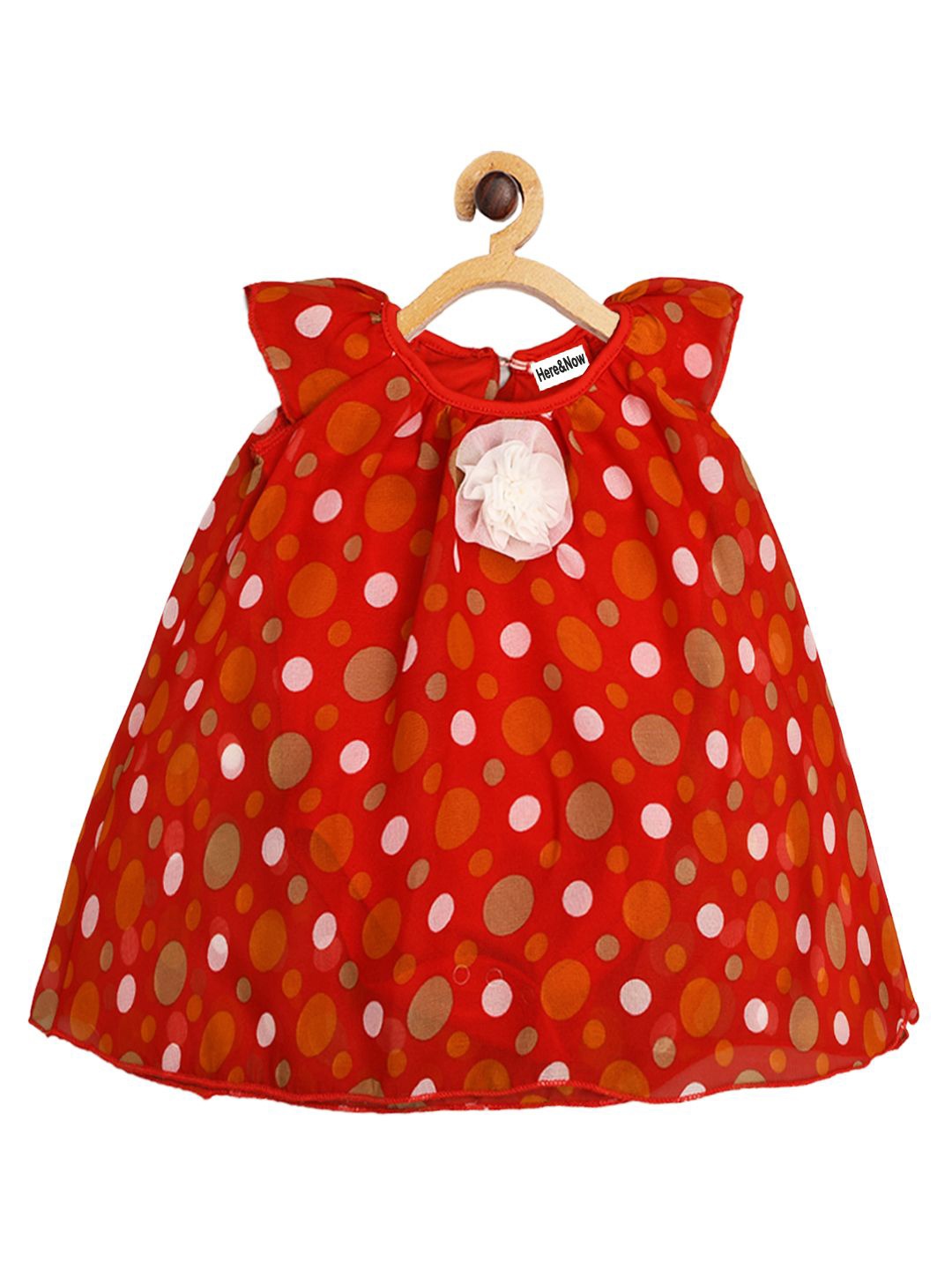 

HERE&NOW Girls Polka Dot Printed A-Line Dress, Red