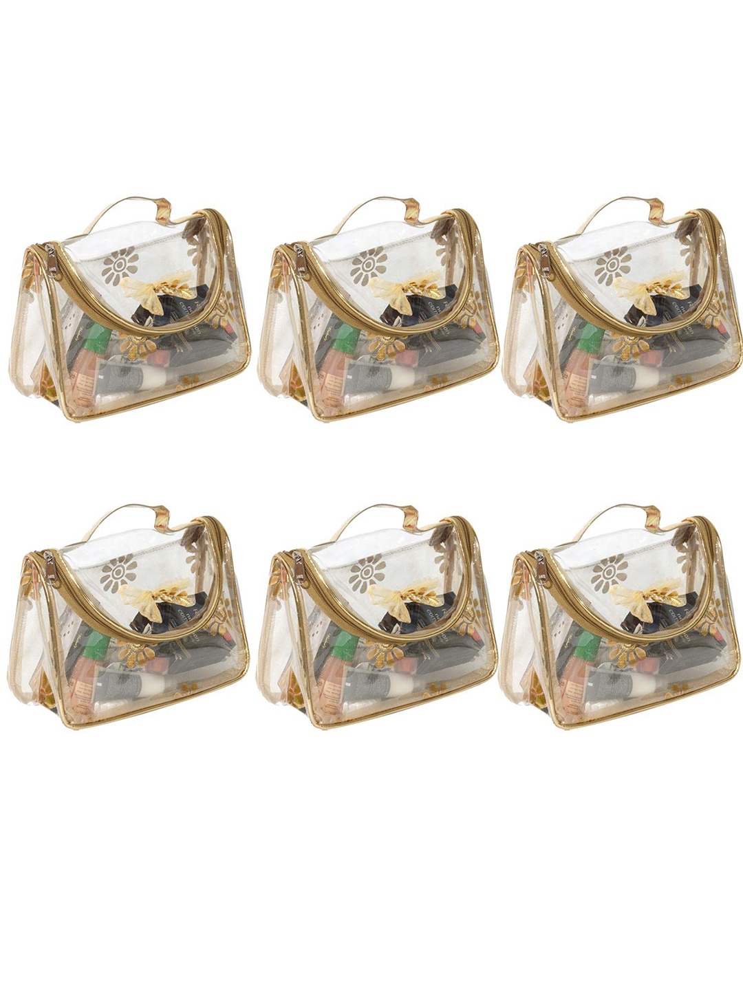 

prettykrafts Set Of 6 Printed Cosmetic & Makeup Kit, Gold