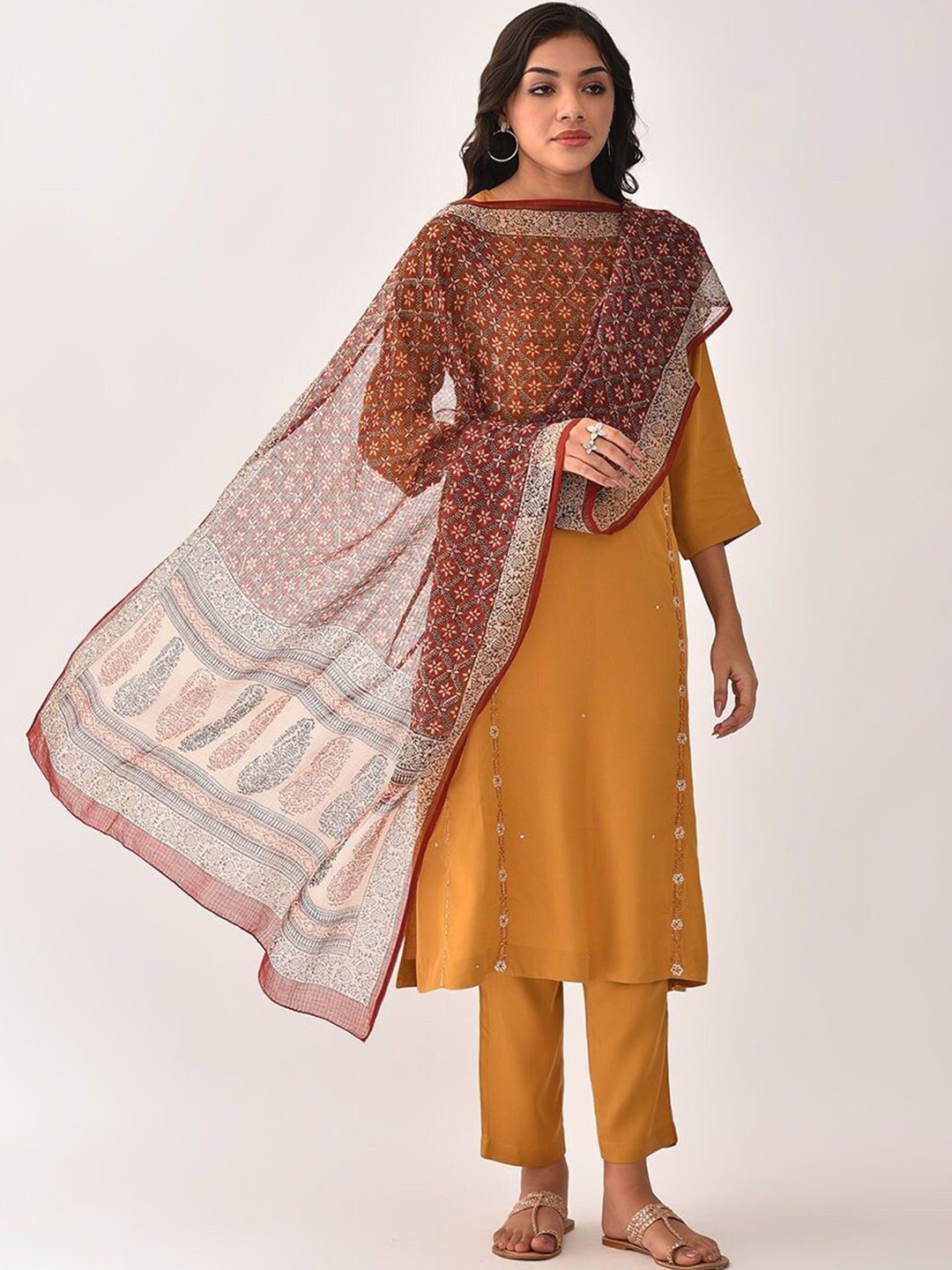 

JAYPORE Geometric Printed Kota Cotton Dupatta, Maroon
