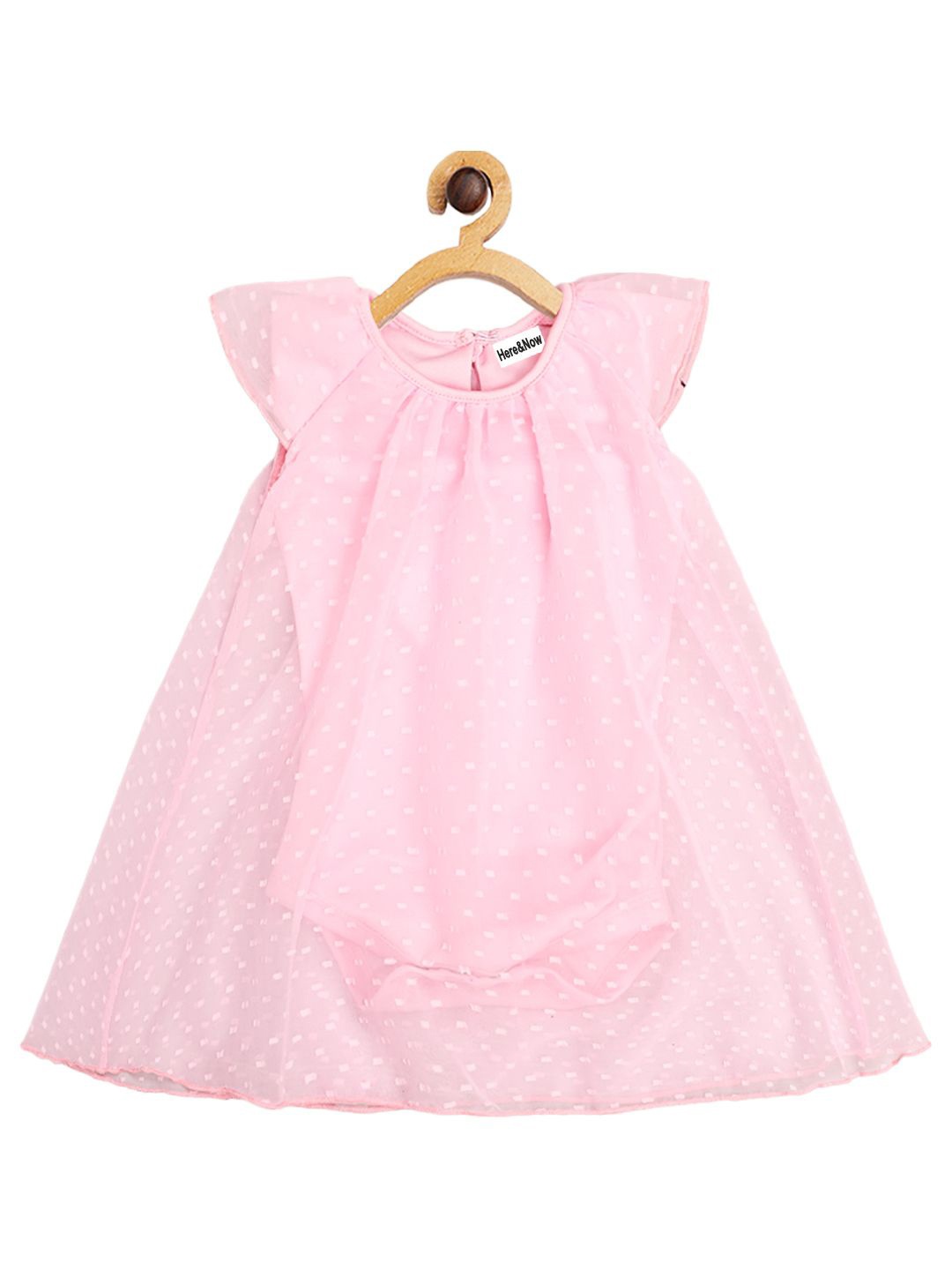 

HERE&NOW Girls Self Design Knee Length A-Line Dress, Pink
