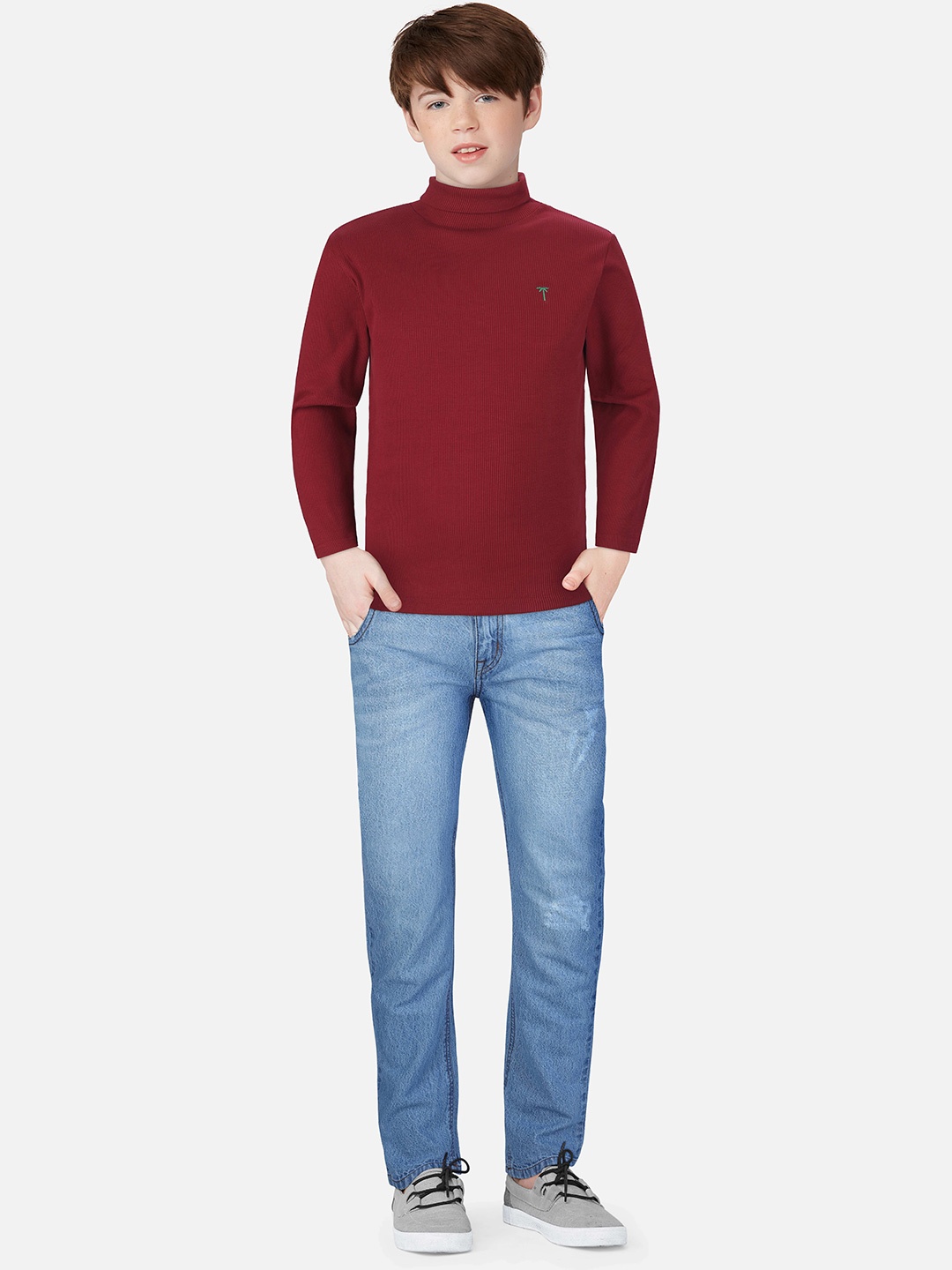 

Palm Tree Boys Ribbed Pullover, Red