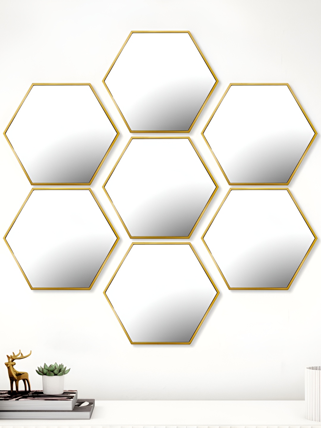 

Home Centre Corsica Reflection Gold-Toned 7 Pieces Hexagon Shaped Decorative Wall Mirrors