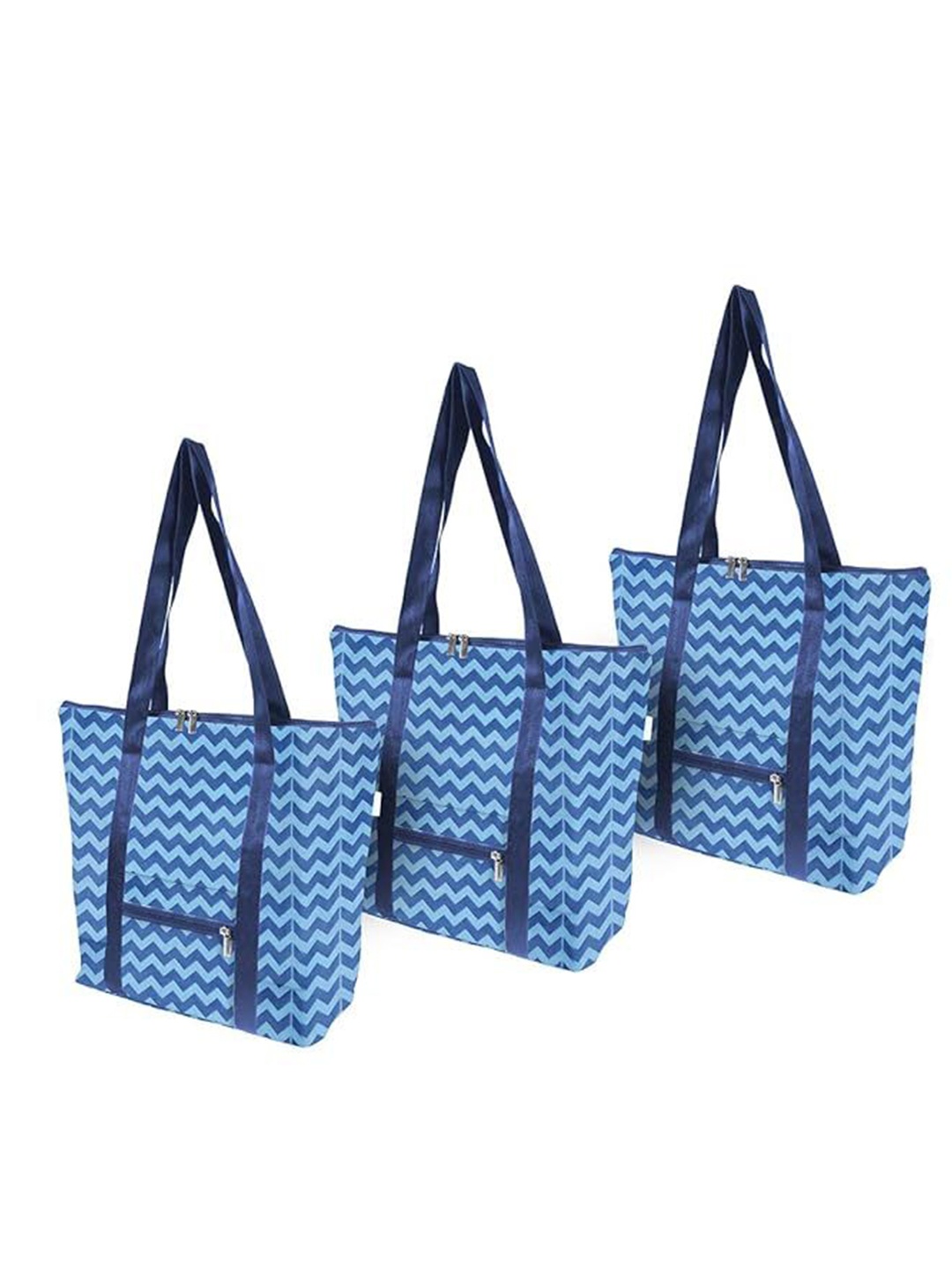 

prettykrafts Set Of 3 Geometric Printed Oversized Shopper Tote Bag, Blue