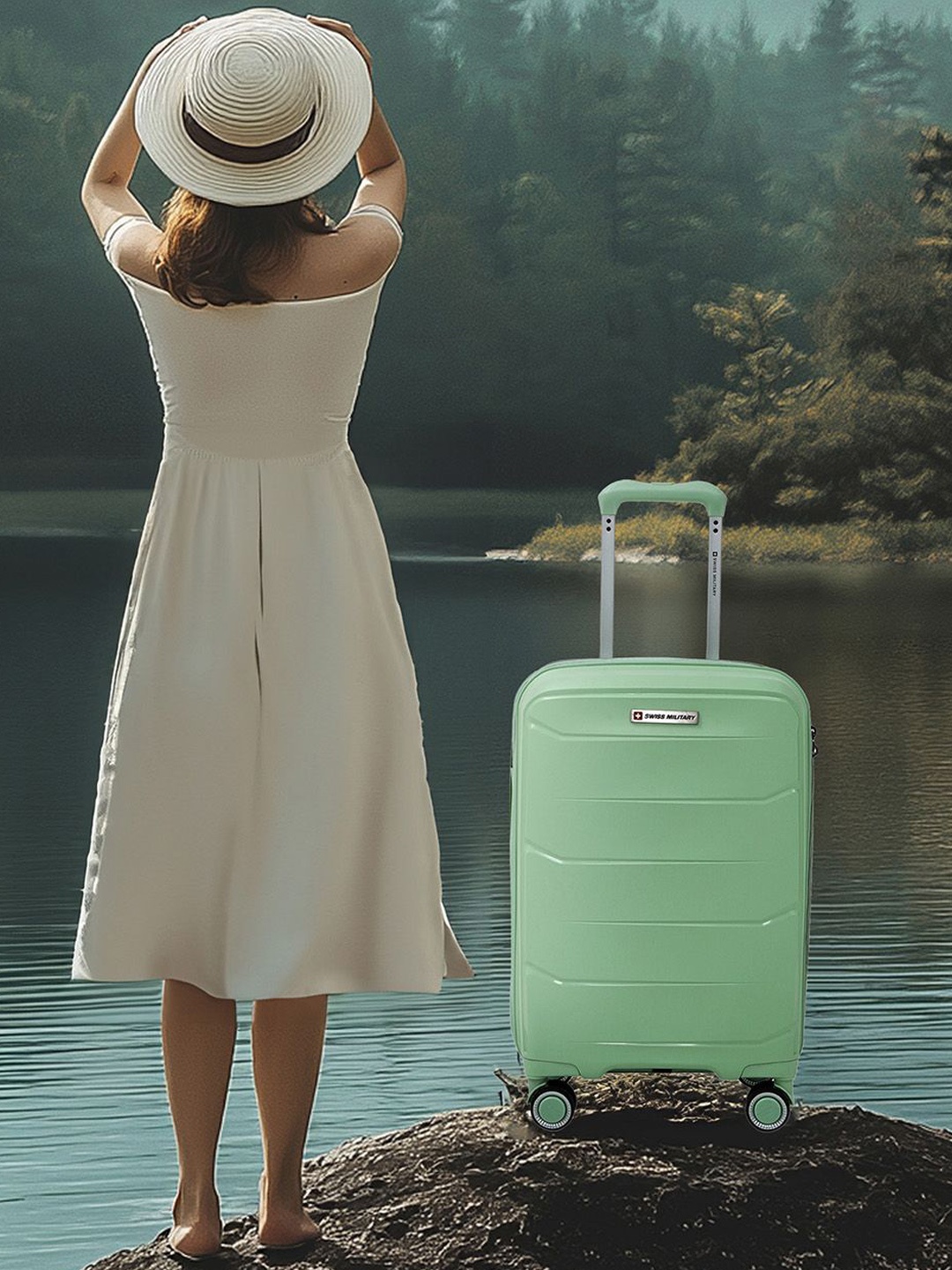 

SWISS MILITARY Unisex 360-Degree Rotation Hard Sided Cabin Trolley Suitcase, Green