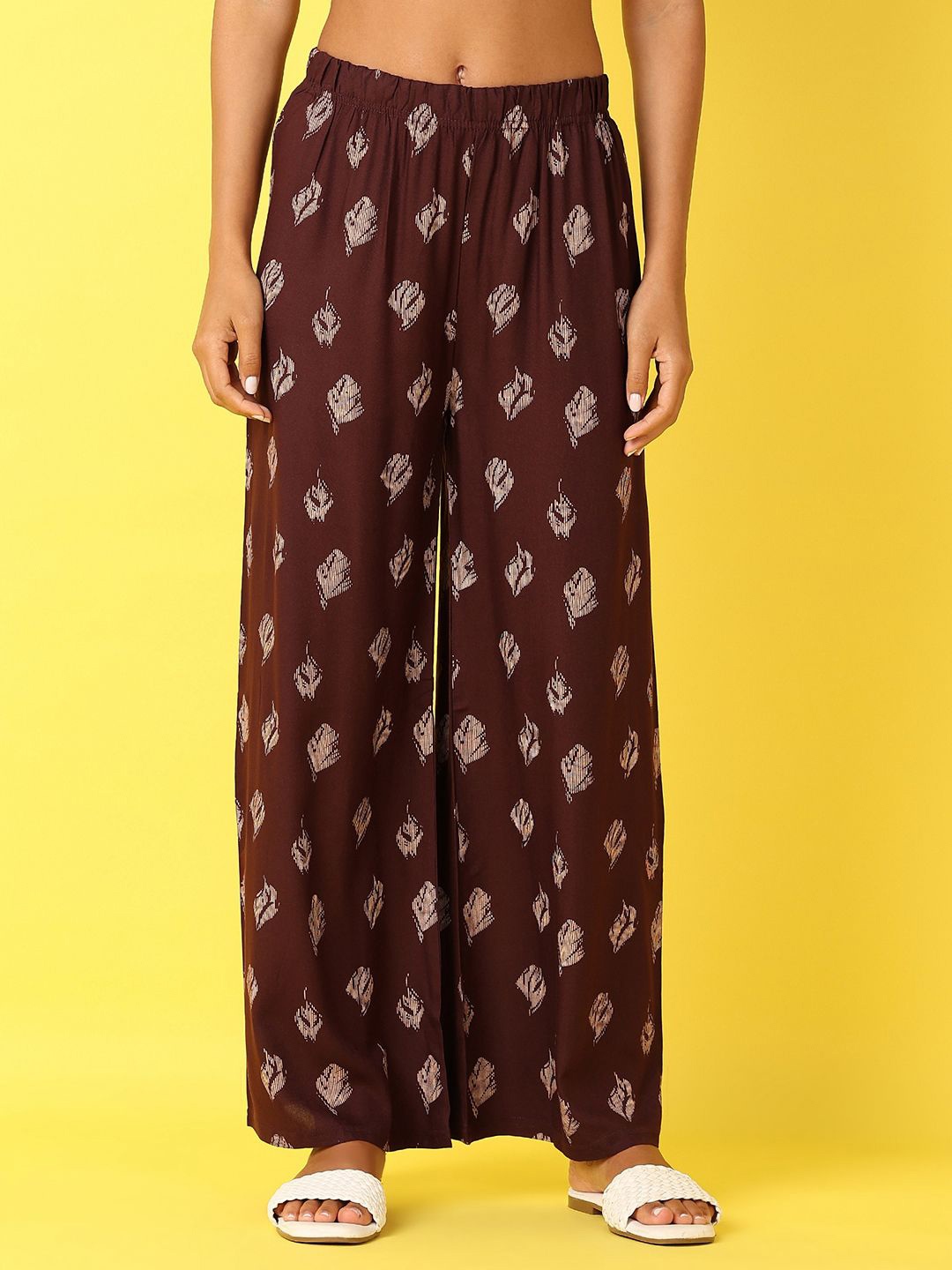 

V-Mart Women Floral Printed Knitted Ethnic Palazzos, Brown