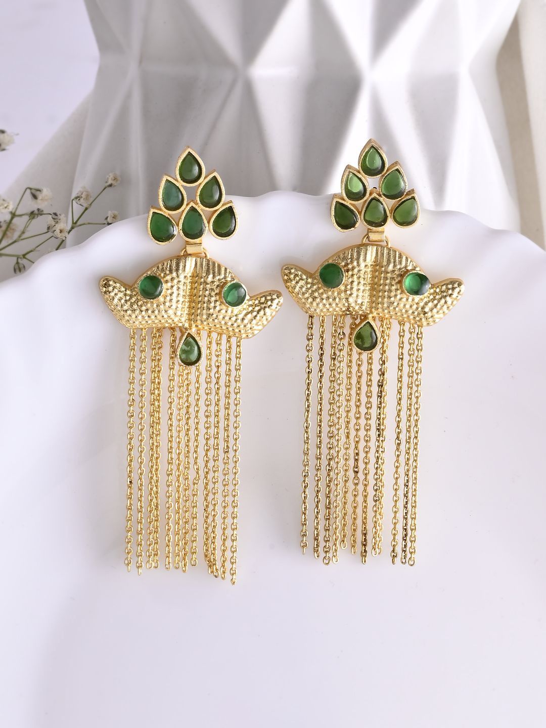 

DASTOOR Gold Plated Artificial Stones Studded Contemporary Drop Earrings