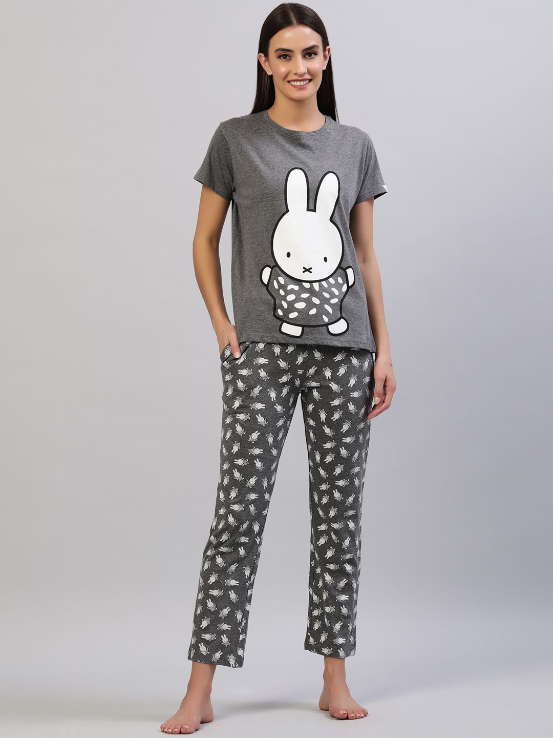 

evolove Women Printed Night suit, Grey