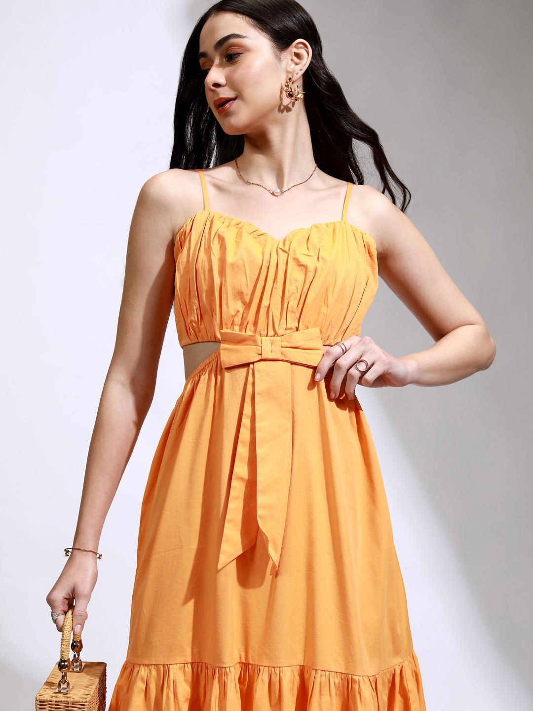 

ESPYR By Tokyo Talkies Women Solid Cotton Fit & Flare Dress, Orange