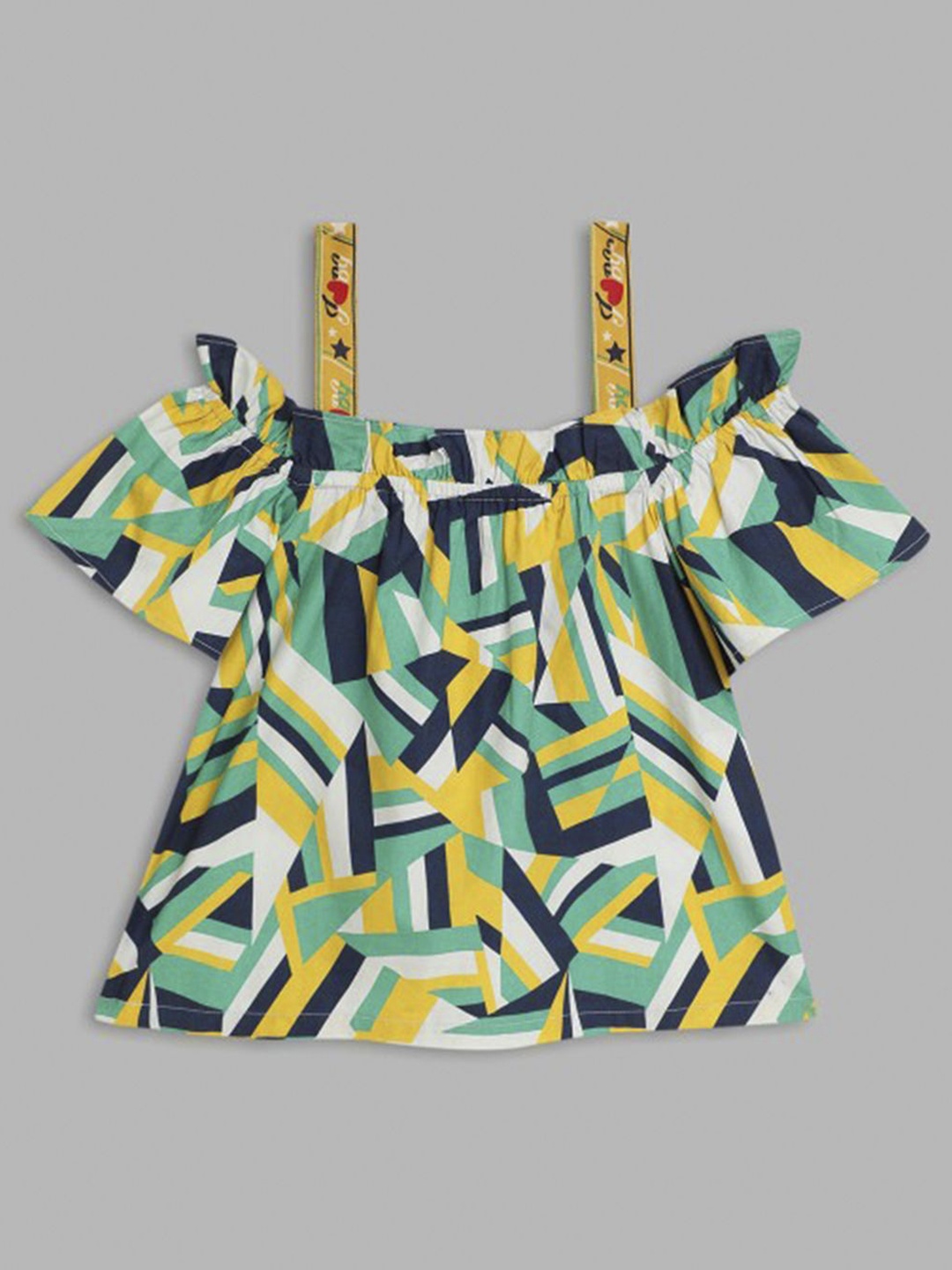 

Blue Giraffe Girls Abstract Printed Shoulder Straps Cotton Top, White