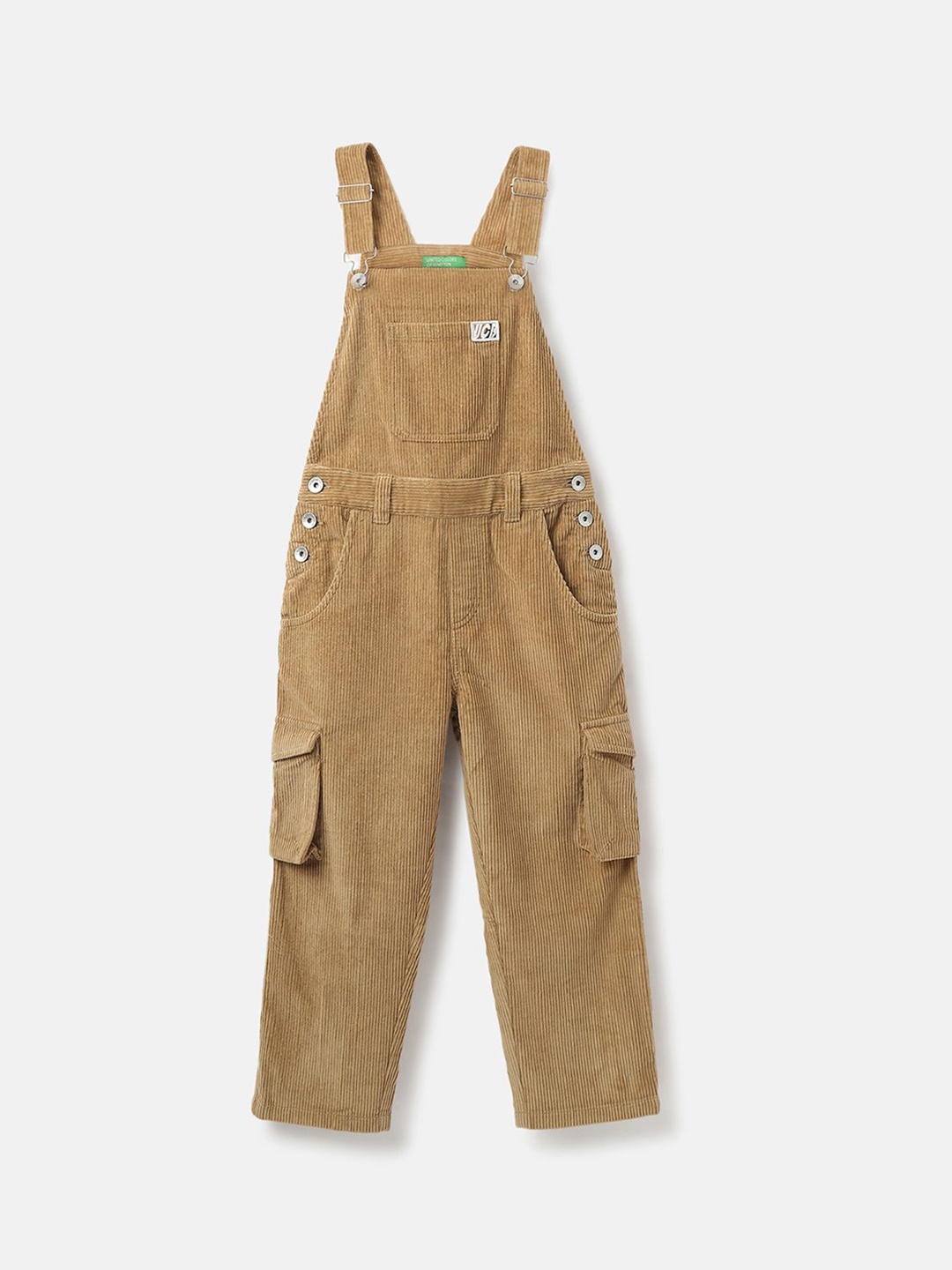 

United Colors of Benetton Boys Regular Fit Solid Cotton Dungaree, Brown