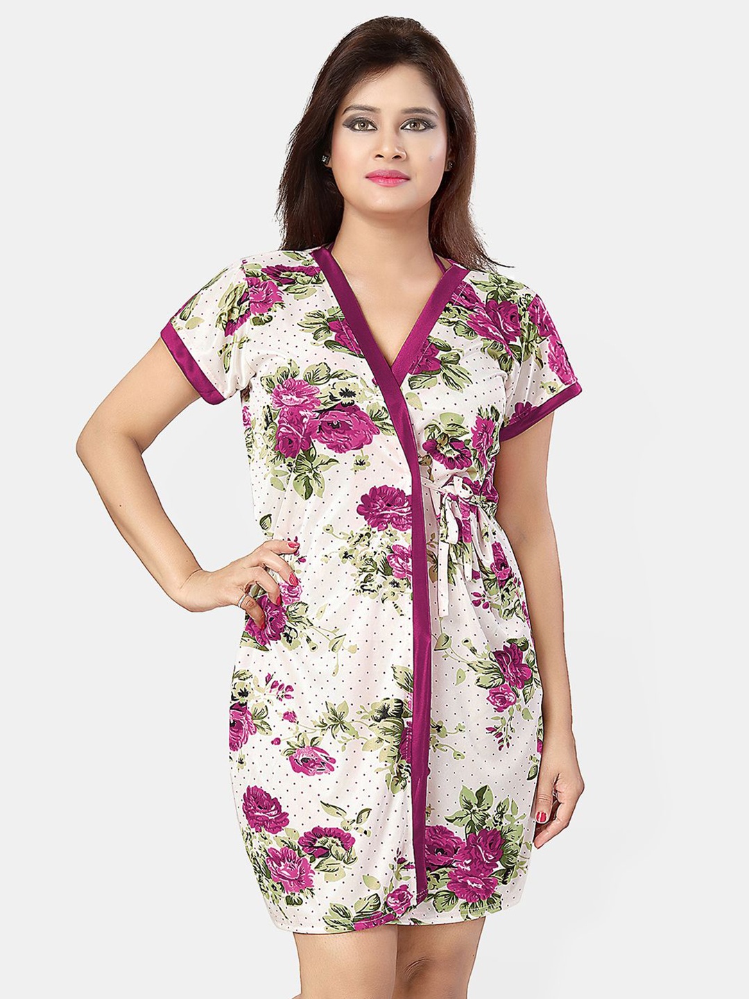 

Be You Women Floral Printed Nightdress, Magenta