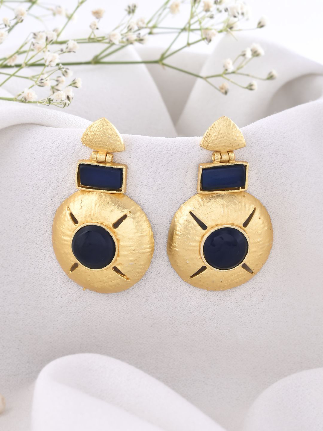 

DASTOOR Gold Plated Artificial Stones Studded Geometric Drop Earrings