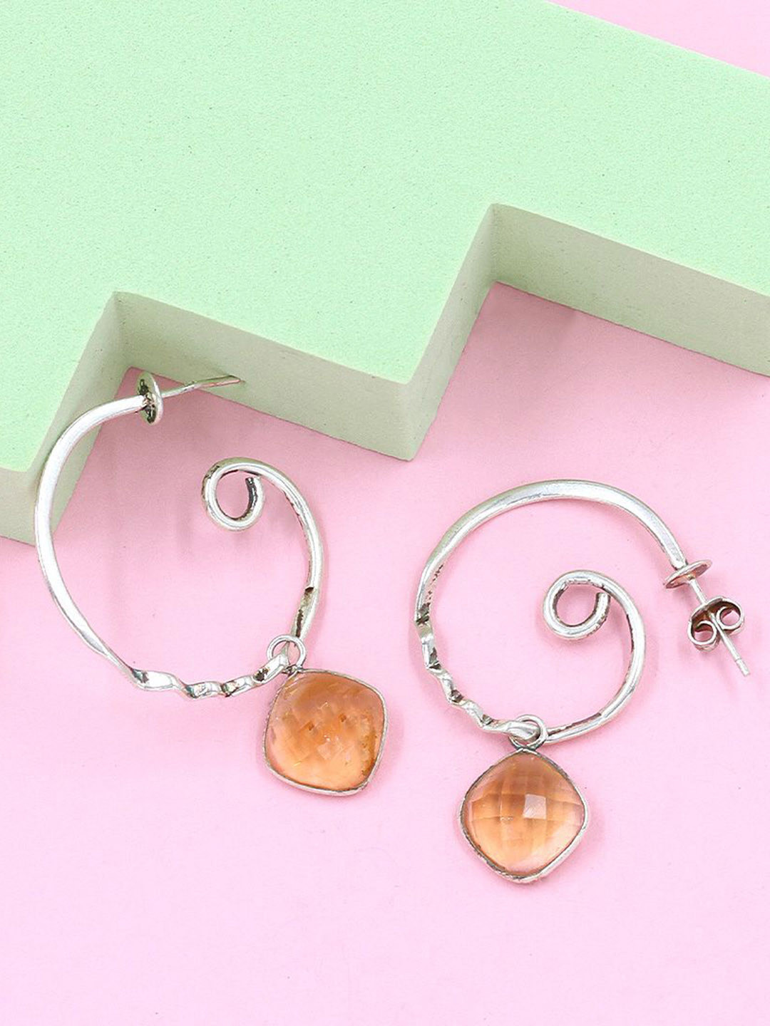 

SANGEETA BOOCHRA Silver-Plated Circular Quartz Half Hoop Earrings