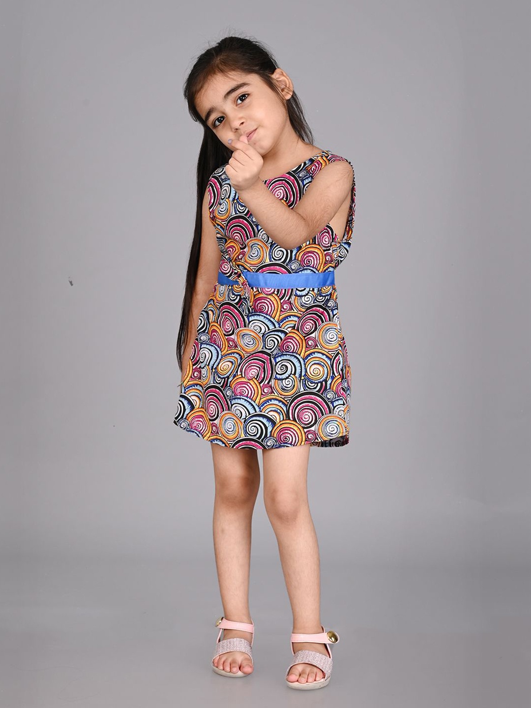 

HERE&NOW Girls Floral Printed A-Line Casual Above Knee Length Sleeveless Cotton Dress, Purple