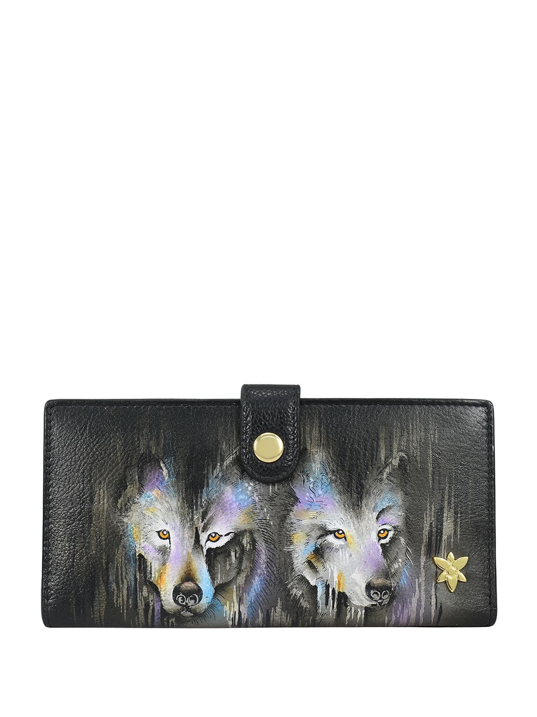 

Anuschka Women Printed Leather Two Fold Wallet, Black