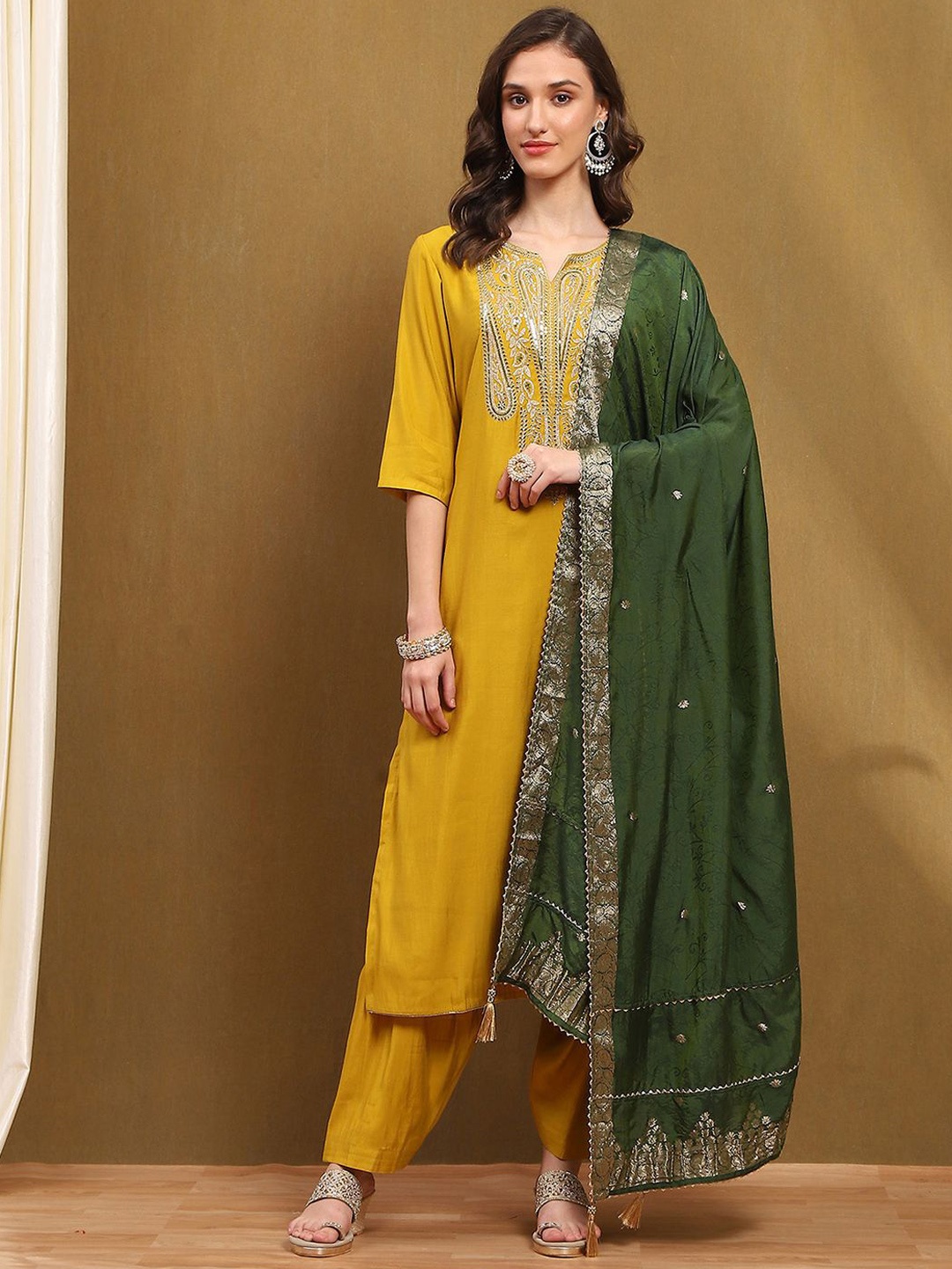 

Biba Floral Embroidered Sequinned Unstitched Dress Material, Yellow