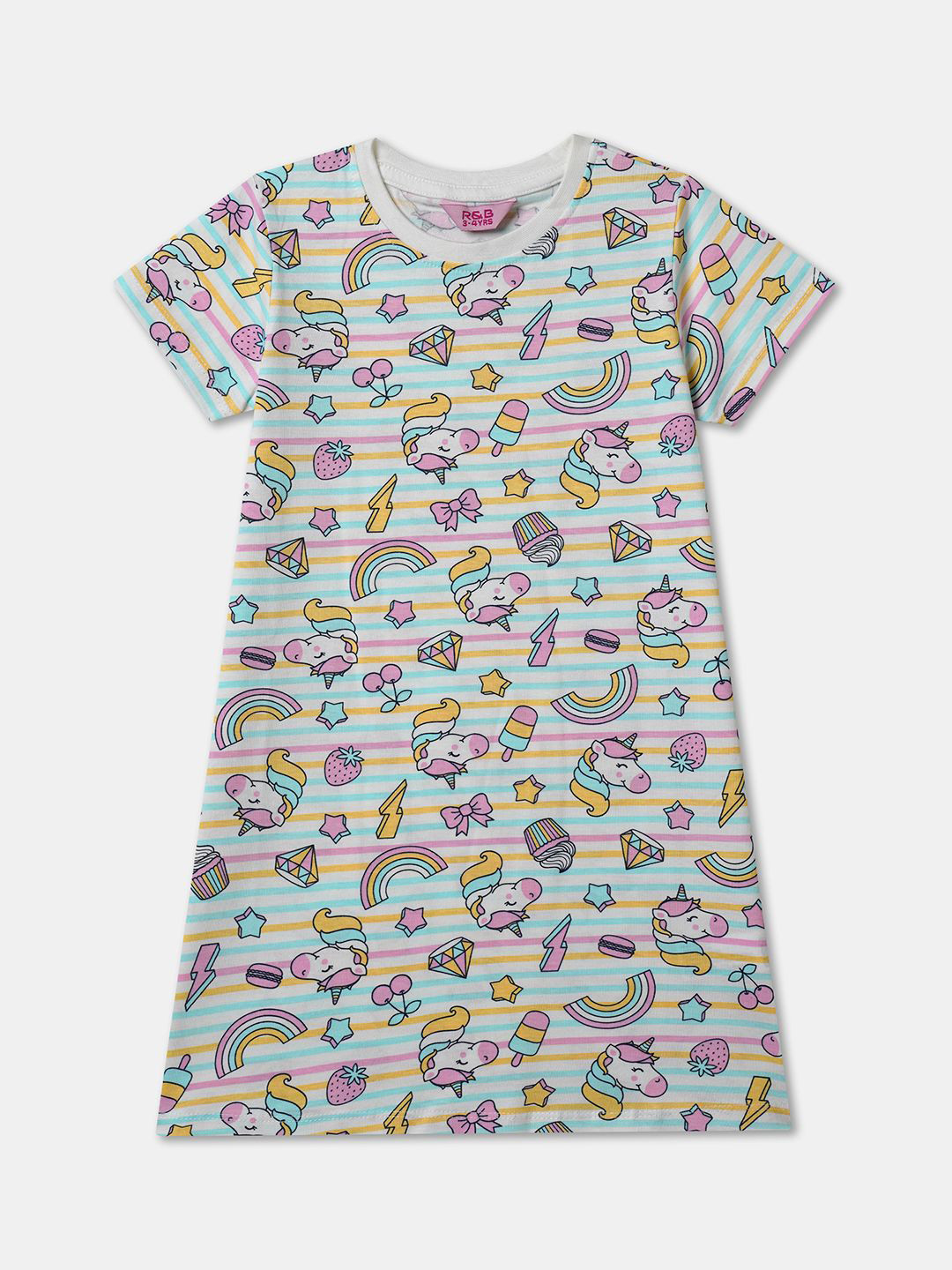 

R&B Girls Pure Cotton Conversational Printed Nightdress, White