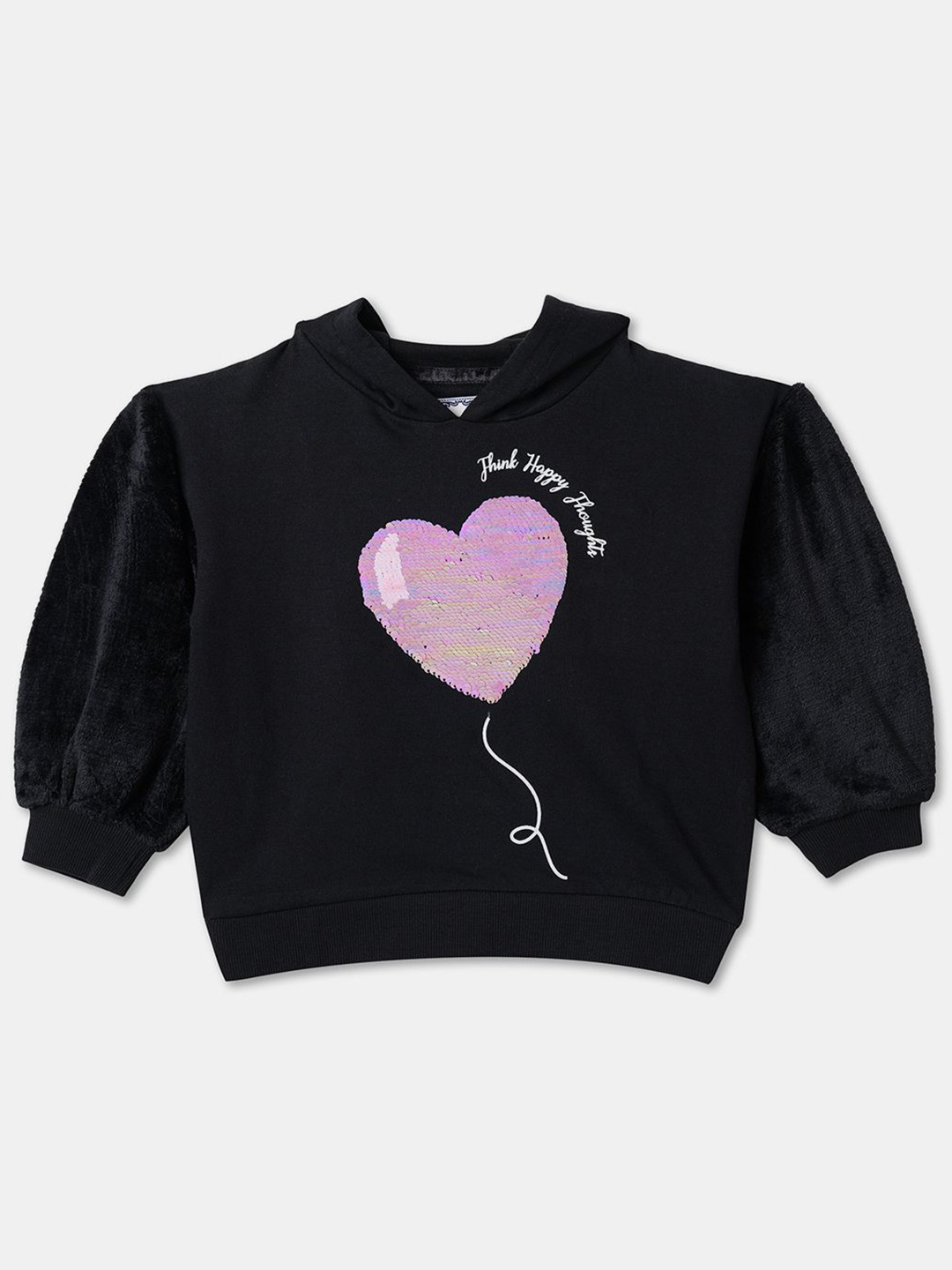 

R&B Girls Graphic Printed Hood Cotton Pullover Sweatshirt, Black