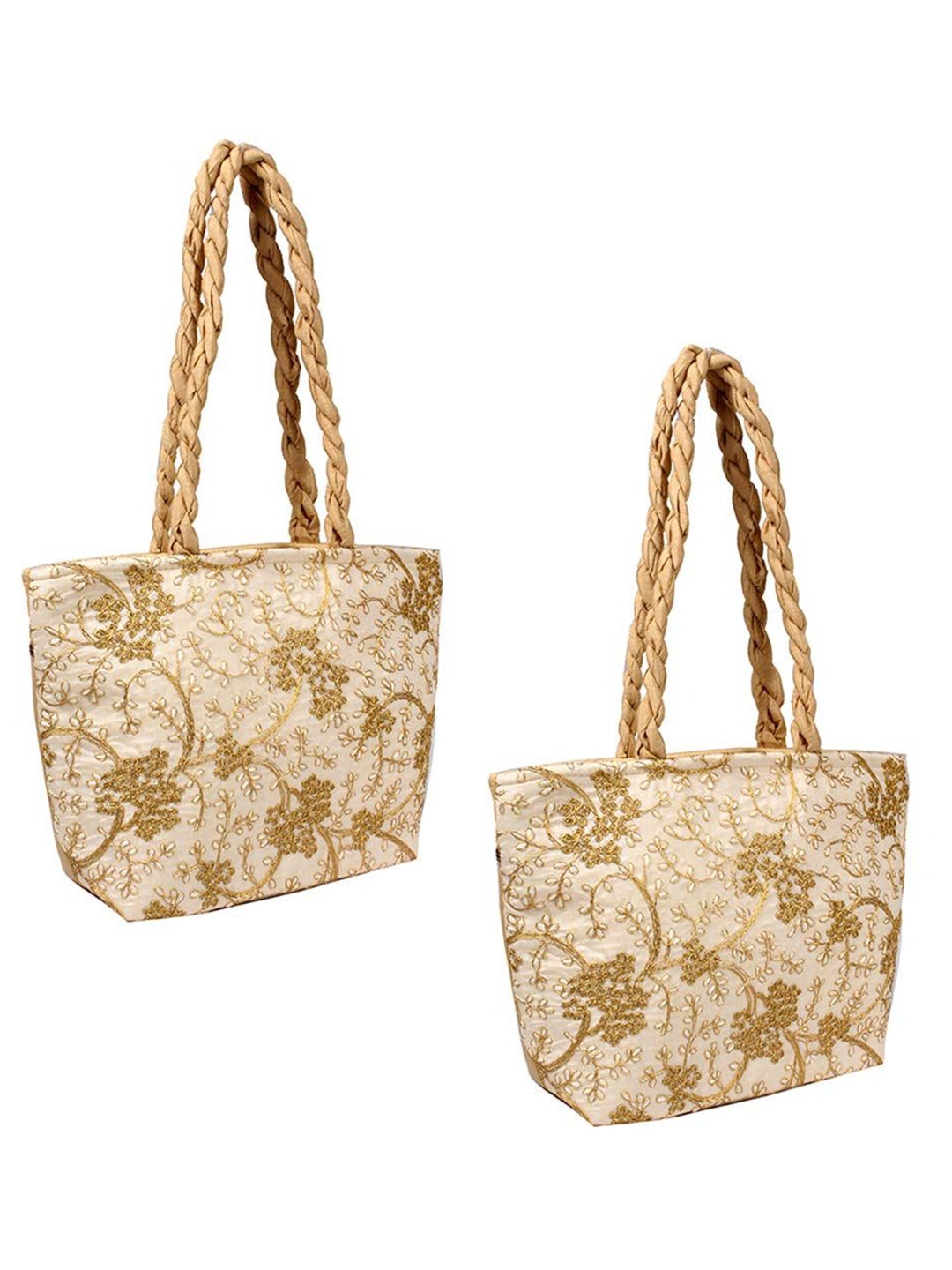 

prettykrafts Set Of 2 Floral Embellished Structured Shoulder Bag, Gold