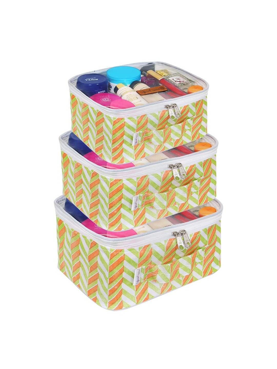 

prettykrafts Green & White 3 Pieces Reusable Jewellery Organiser