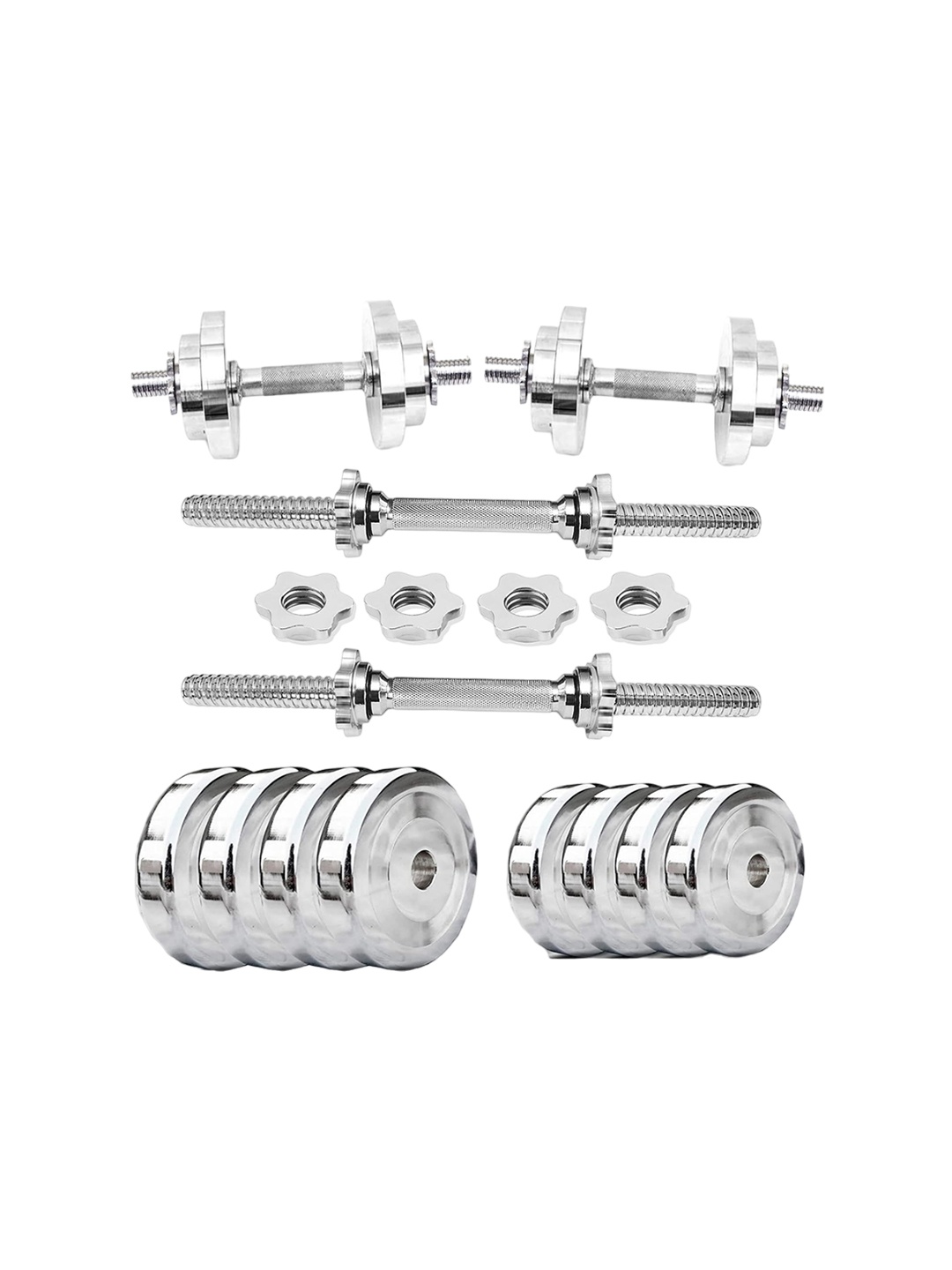 

HackerX Men Set Of 4 Steel Plates 1Kg Each With 2 Rods, Silver