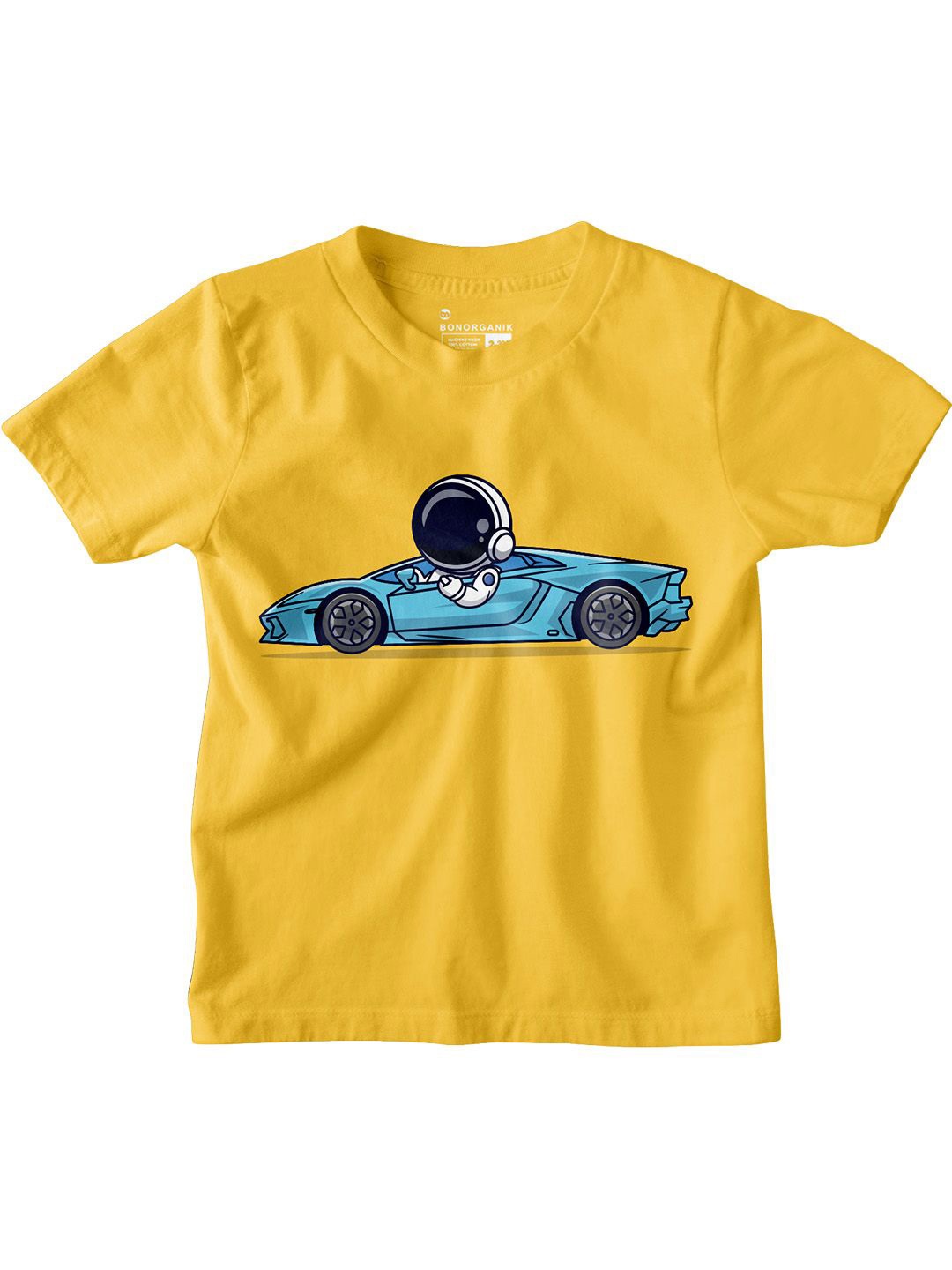 

BonOrganik Boys Cotton Graphic Car Printed T-shirt, Yellow