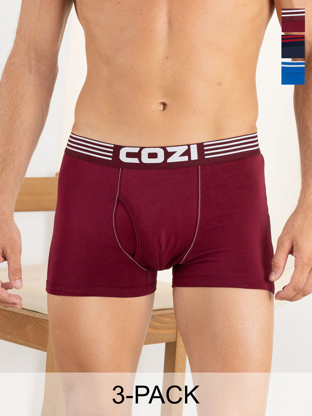 

Lux Cozi Pack Of 3 Mid Rise Assorted Trunks-COZI_1122_LUXURY_AST1_3PC, Blue