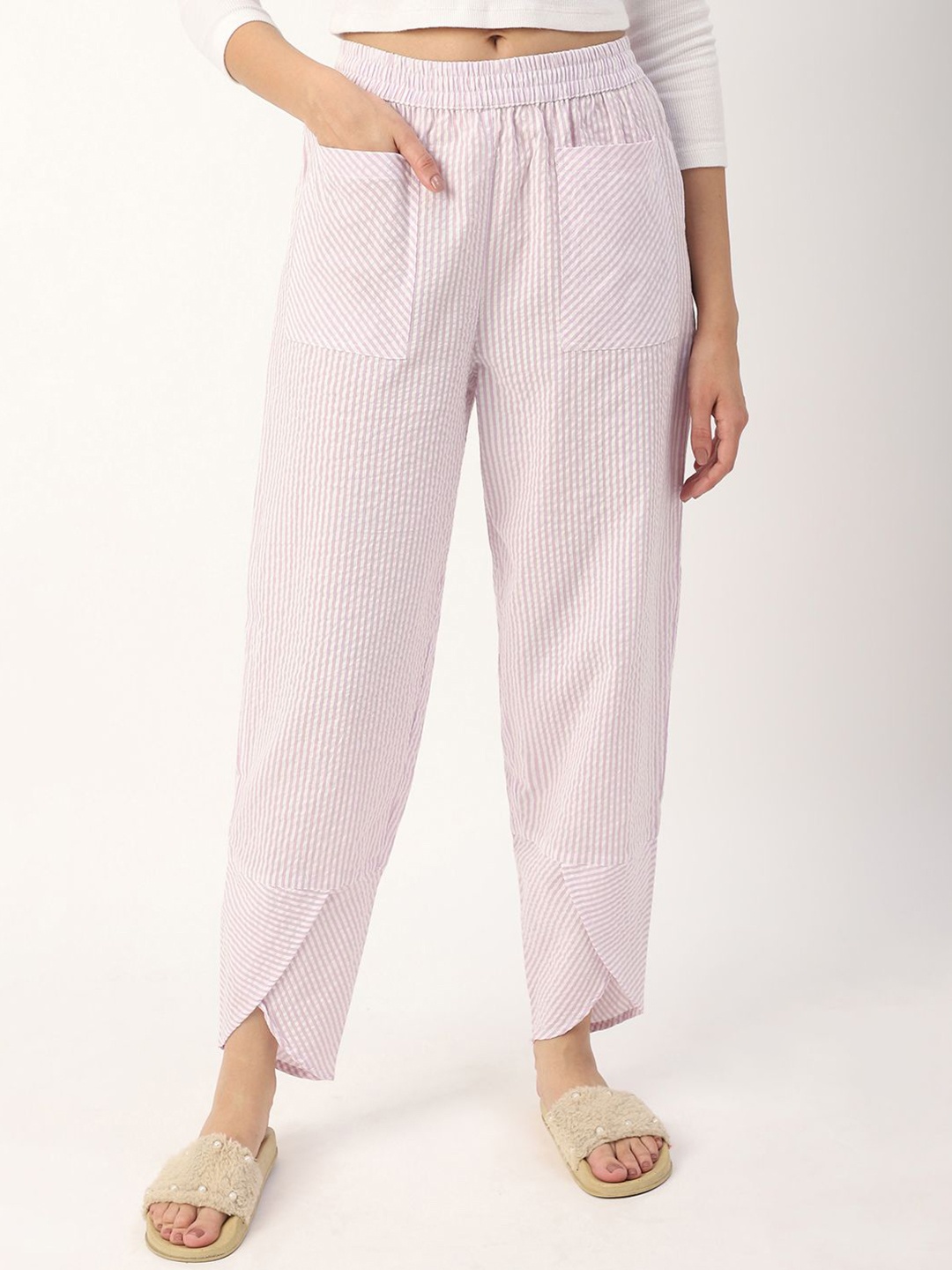 

Mystere Paris Seersucker Striped Cotton Lounge Pants, Lavender