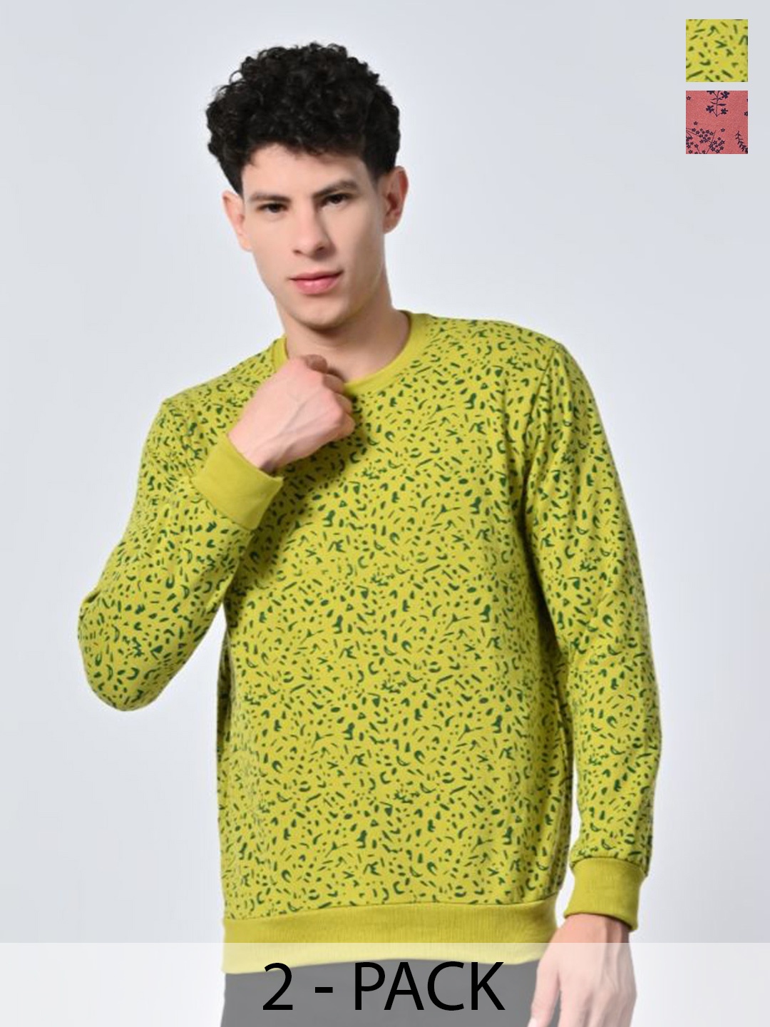 

BAESD Men Abstract Printed Round Neck Fleece Pullover Ribbed Sweatshirt, Green